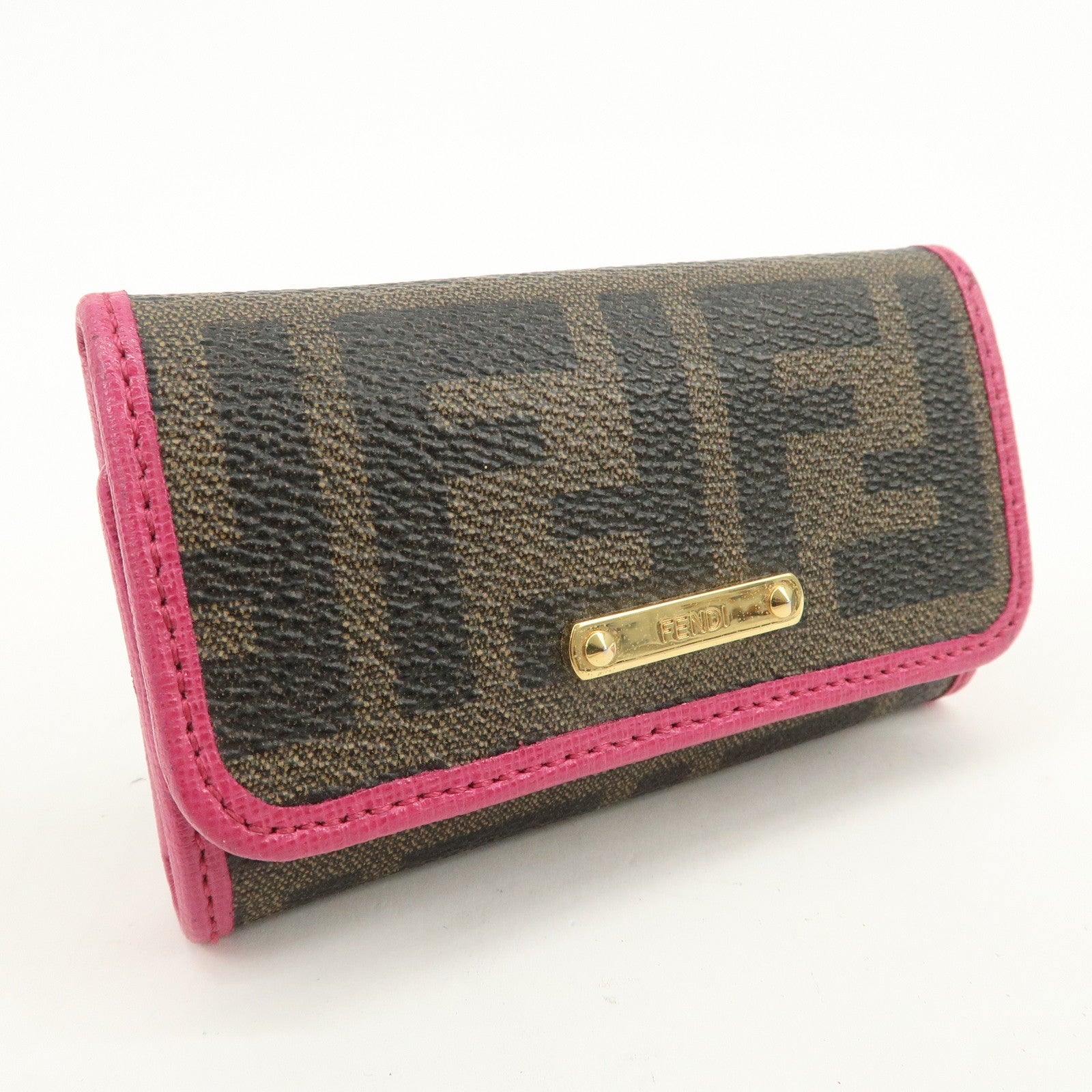 FENDI Zucca PVC Coating Canvas Leather 6 Rings Key Case 8AP079