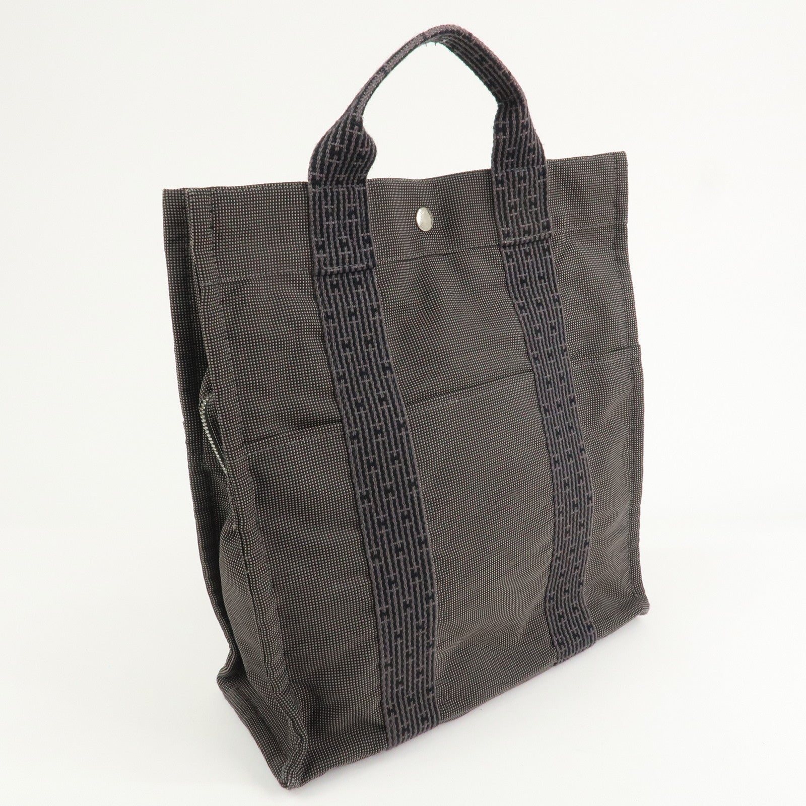 HERMES Her Line A Dos MM Canvas Back Pack Tote Bag Black