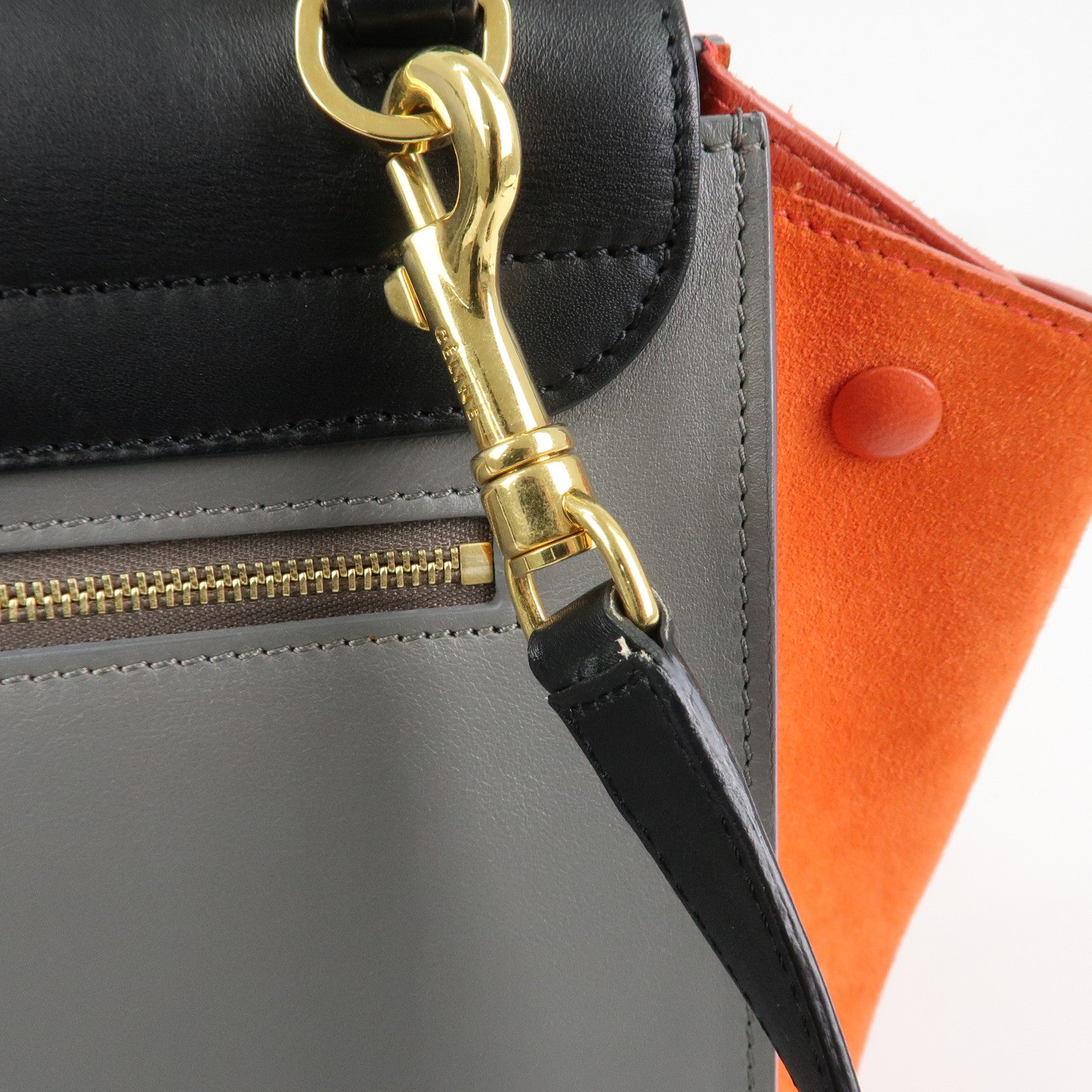CELINE Trapeze Leather Suede 2Way Hand Shoulder Bag Black Orange