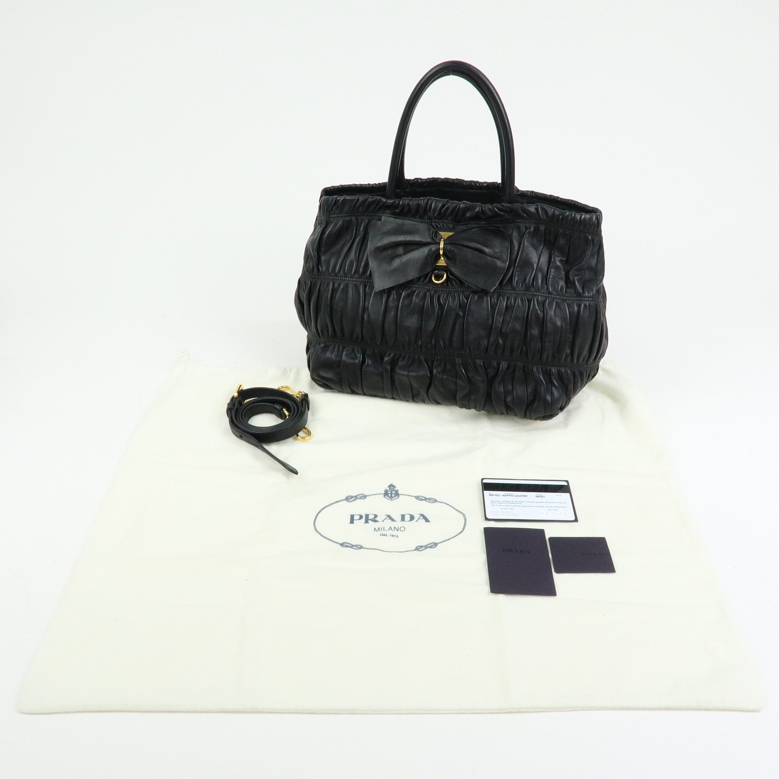 PRADA Ribbon Nappa Gaufure Leather 2Way Bag Black BN1932