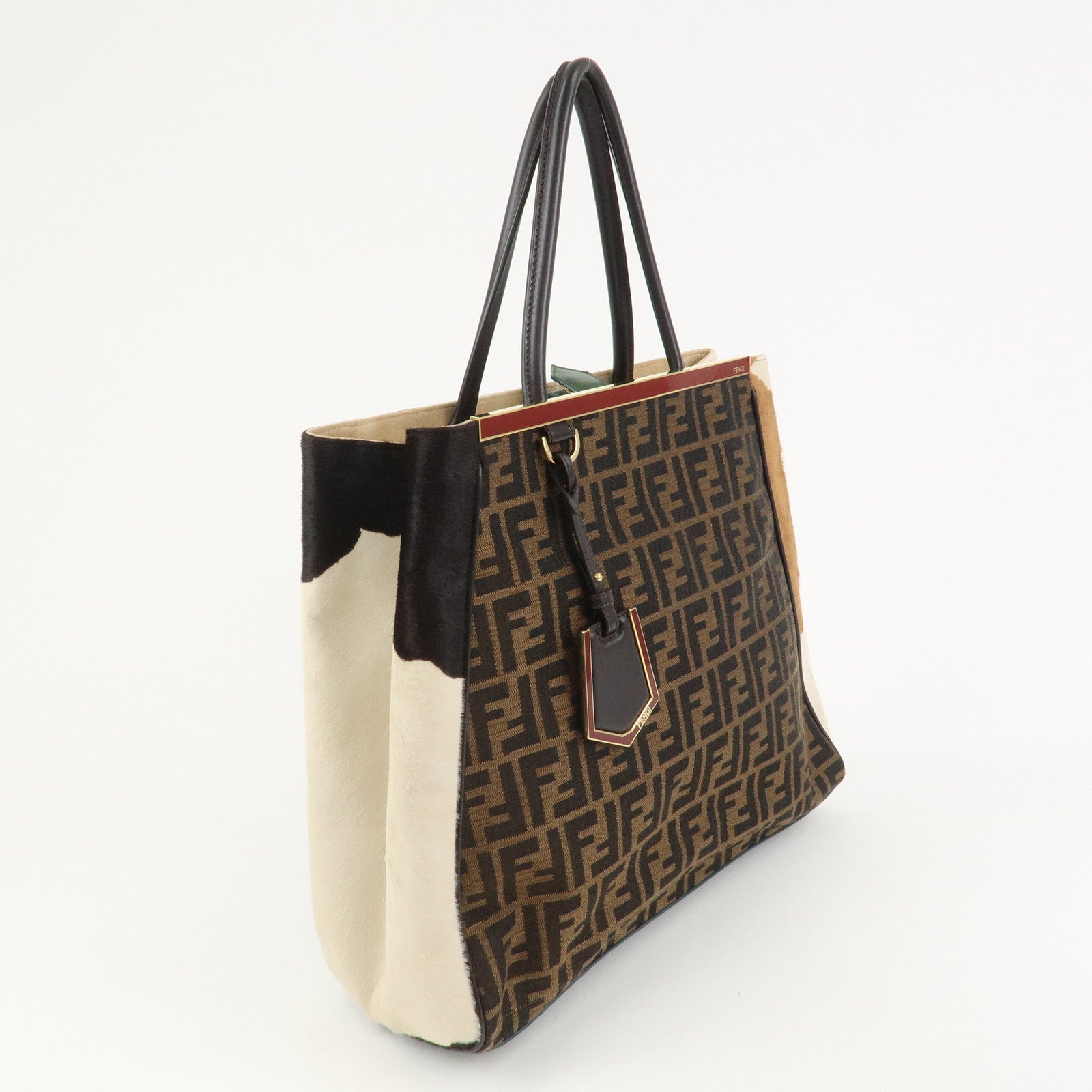 FENDI Zucca Canvas Unborn Calf Toujours Cow Print Tote Bag 8BH251