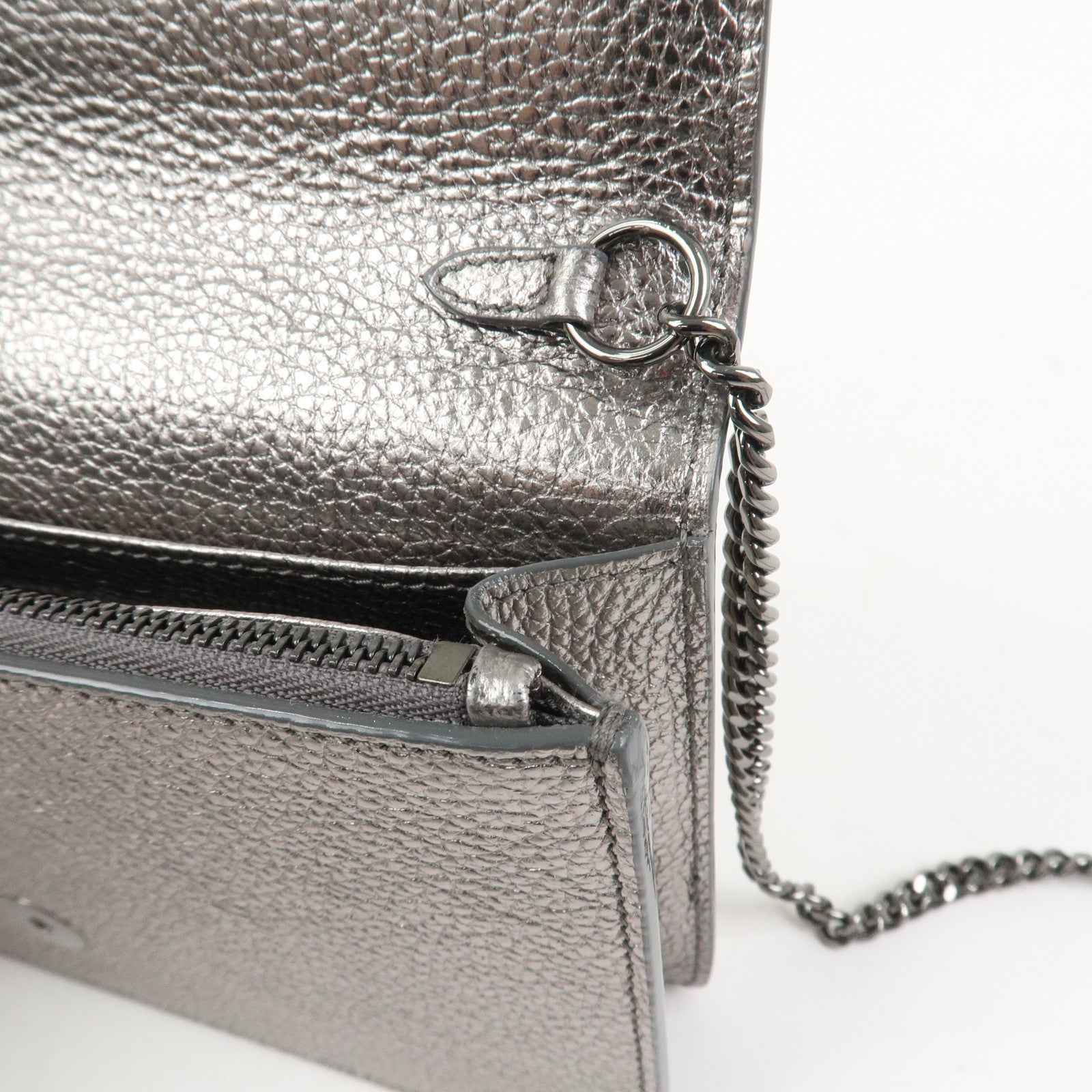 JIMMY CHOO 2Way Leather Chain Shoulder Bag Crossbody Bag Silver