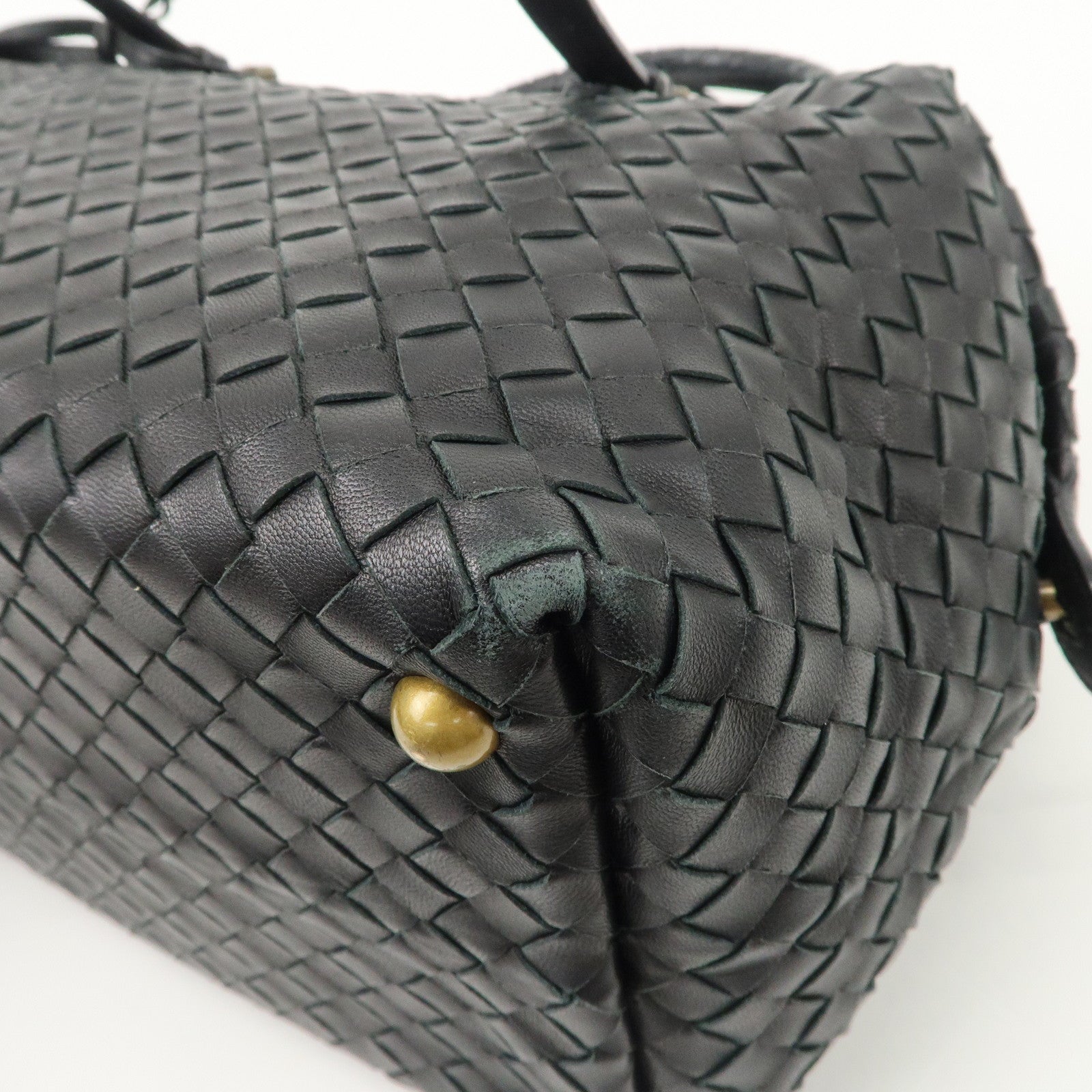 BOTTEGA VENETA Intrecciato Leather Boston Bag Hand Bag Black 173398
