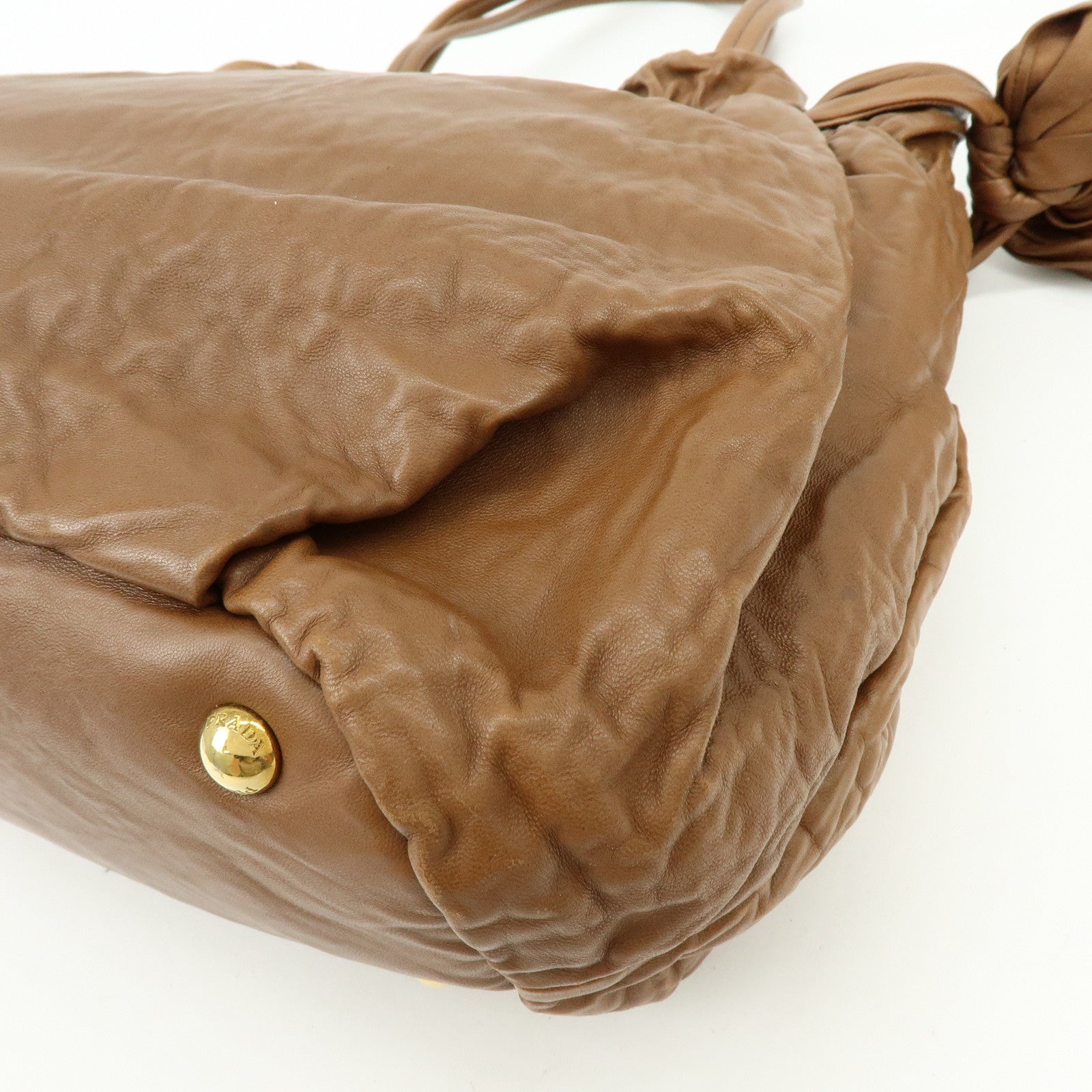 PRADA Leather Ribbon 2Way Bag Hand Bag Shoulder Bag Brown BN1760