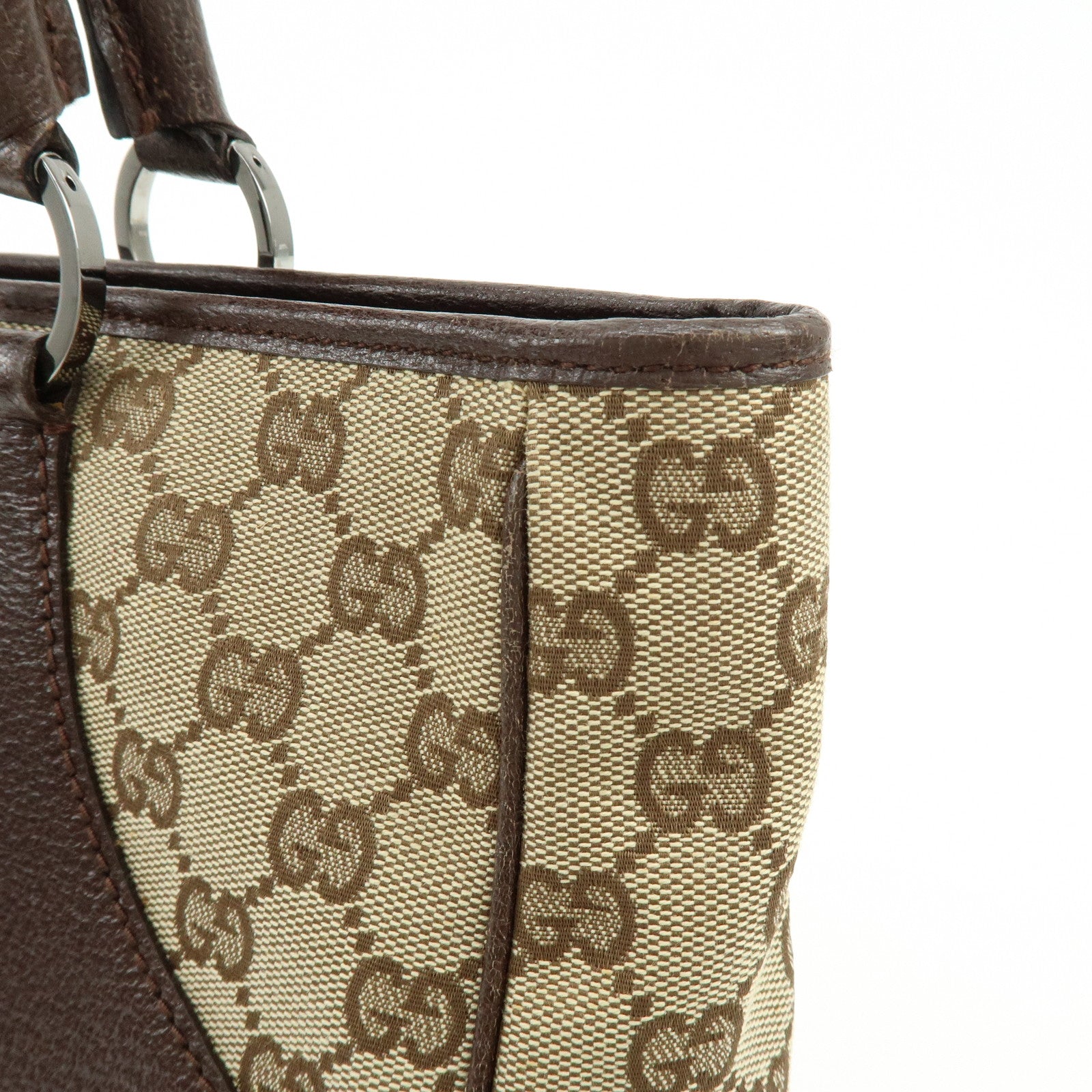 GUCCI GG Canvas Leather Tote Bag Hand BagBrown 113011