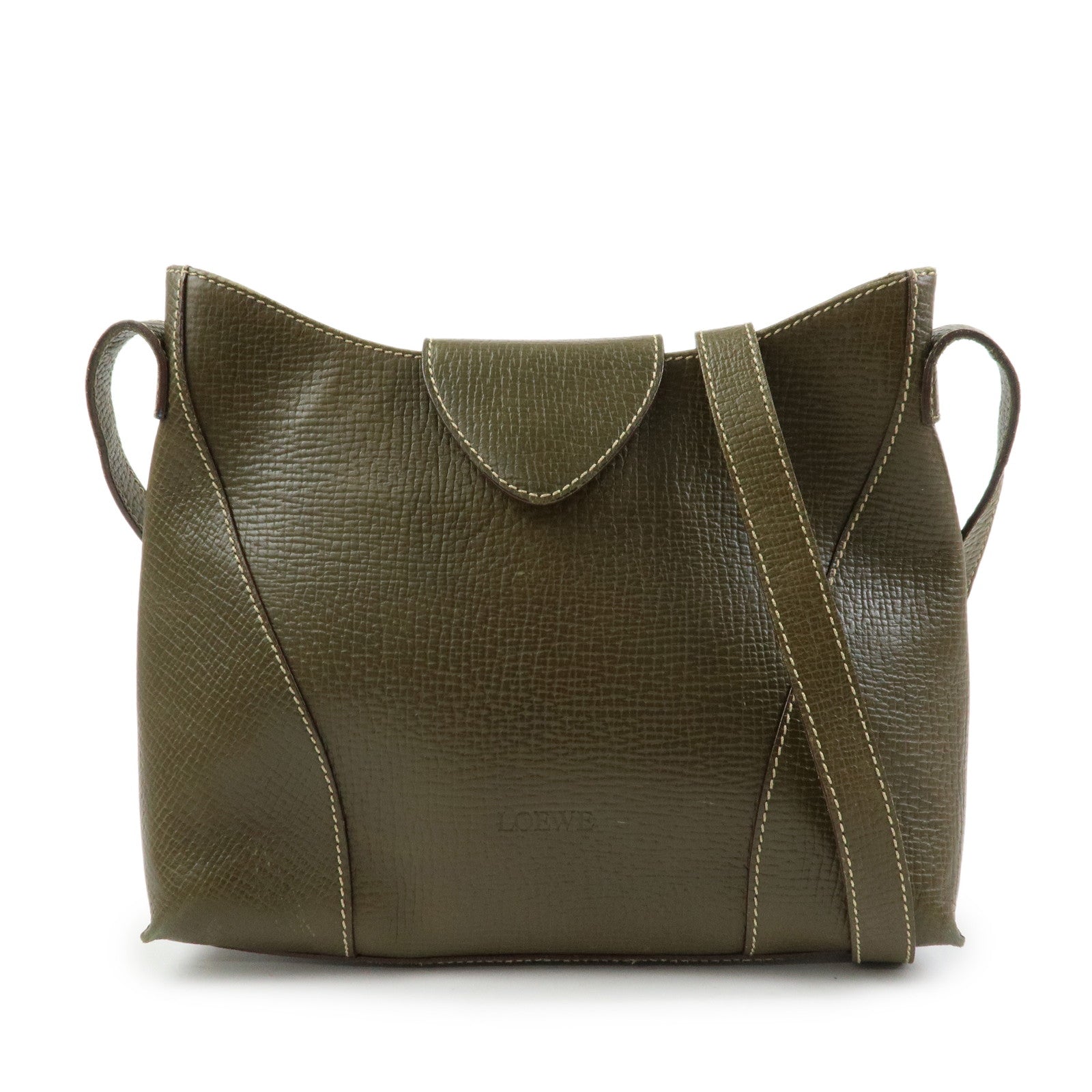 LOEWE Logo Leather Shoulder Bag Crossbody Bag Khaki Green
