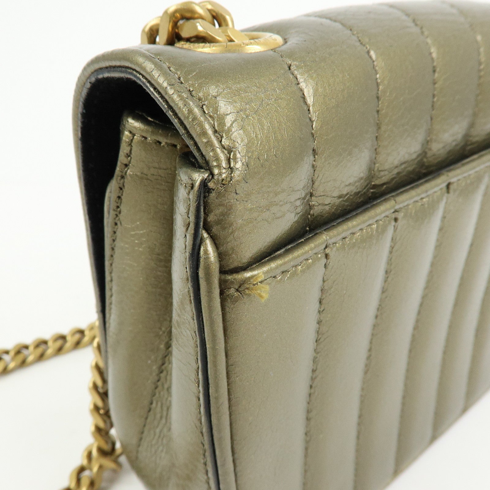 SAINT LAURENT PARIS Leather Vicky Shoulder Bag Crossbody Bag Gold