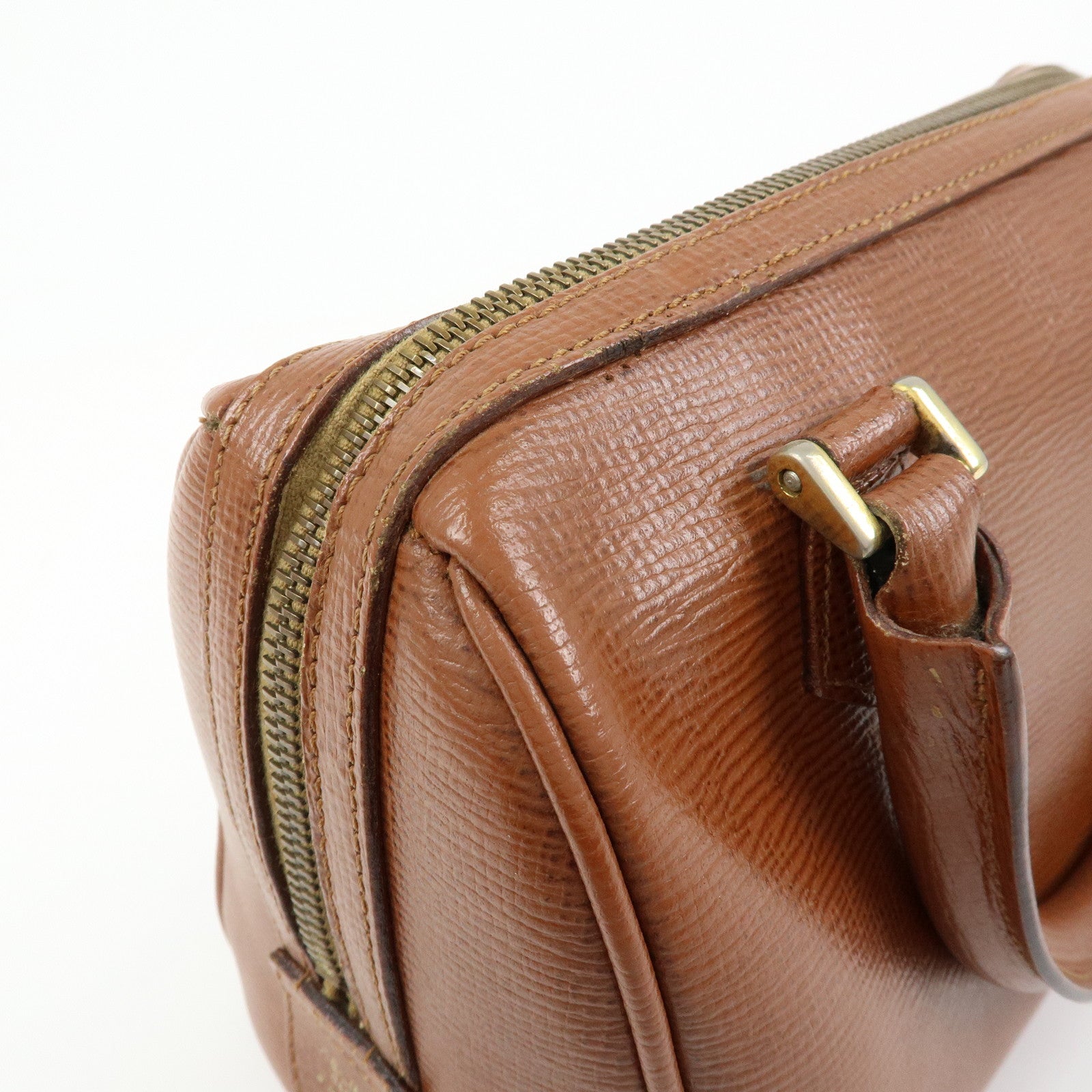 CELINE Triomphe Leather Boston Bag Hand Bag Brown