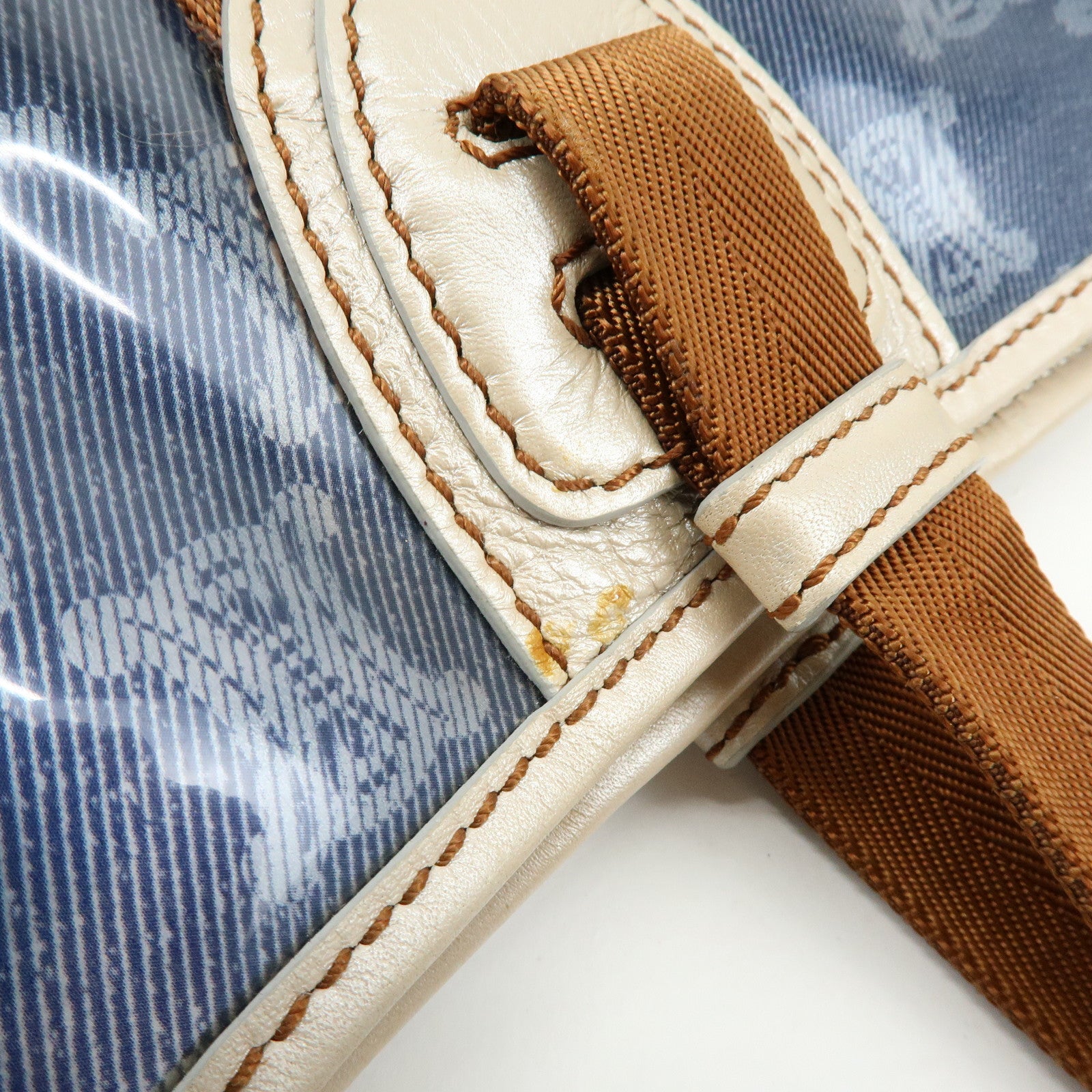 CELINE Macadam Vinyl Leather Tote Bag Hand Bag Blue Brown