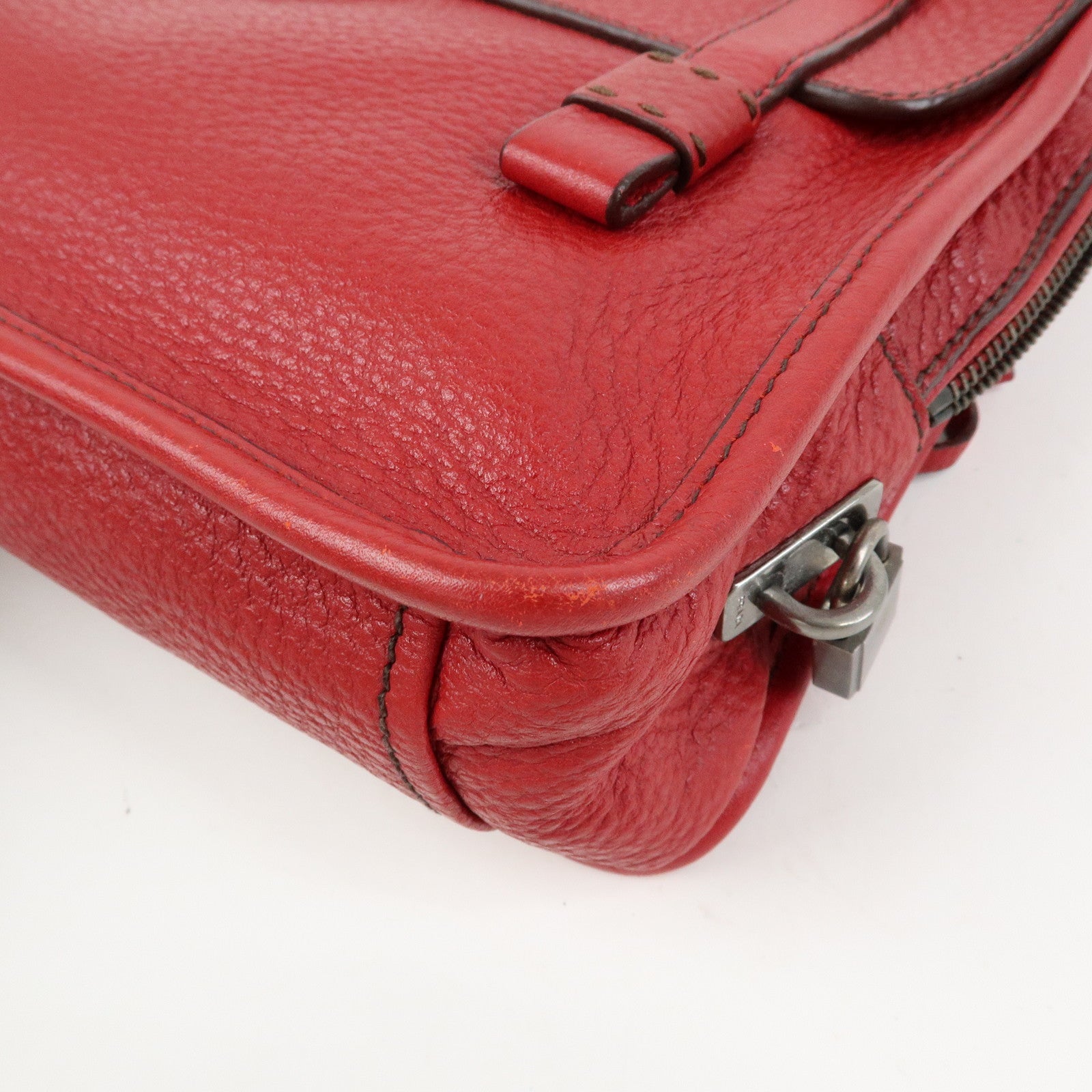 PRADA Triangle Logo Leather Shoulder Bag Satchel Bag Hand Bag Red