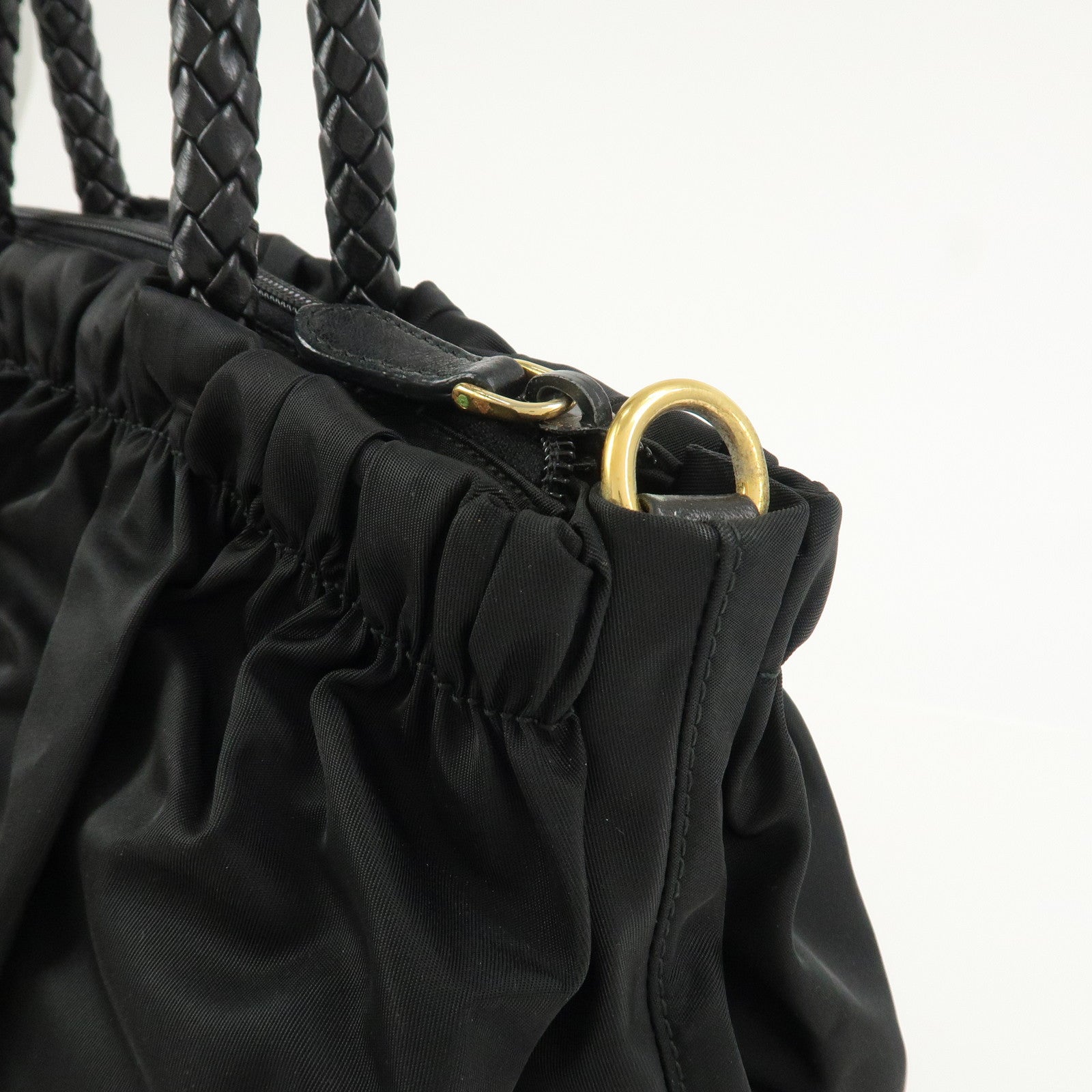PRADA Logo Nylon Leather 2Way Bag Hand Shoulder Bag Black BN1631
