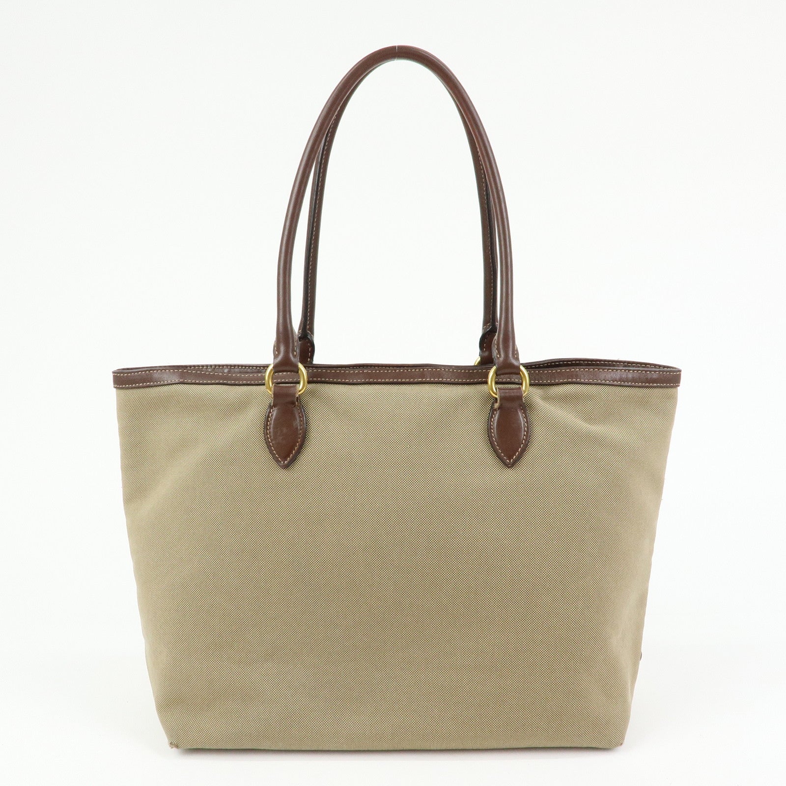 PRADA Triangle Logo Jacquard Leather Tote Bag Beige Brown 1BG158