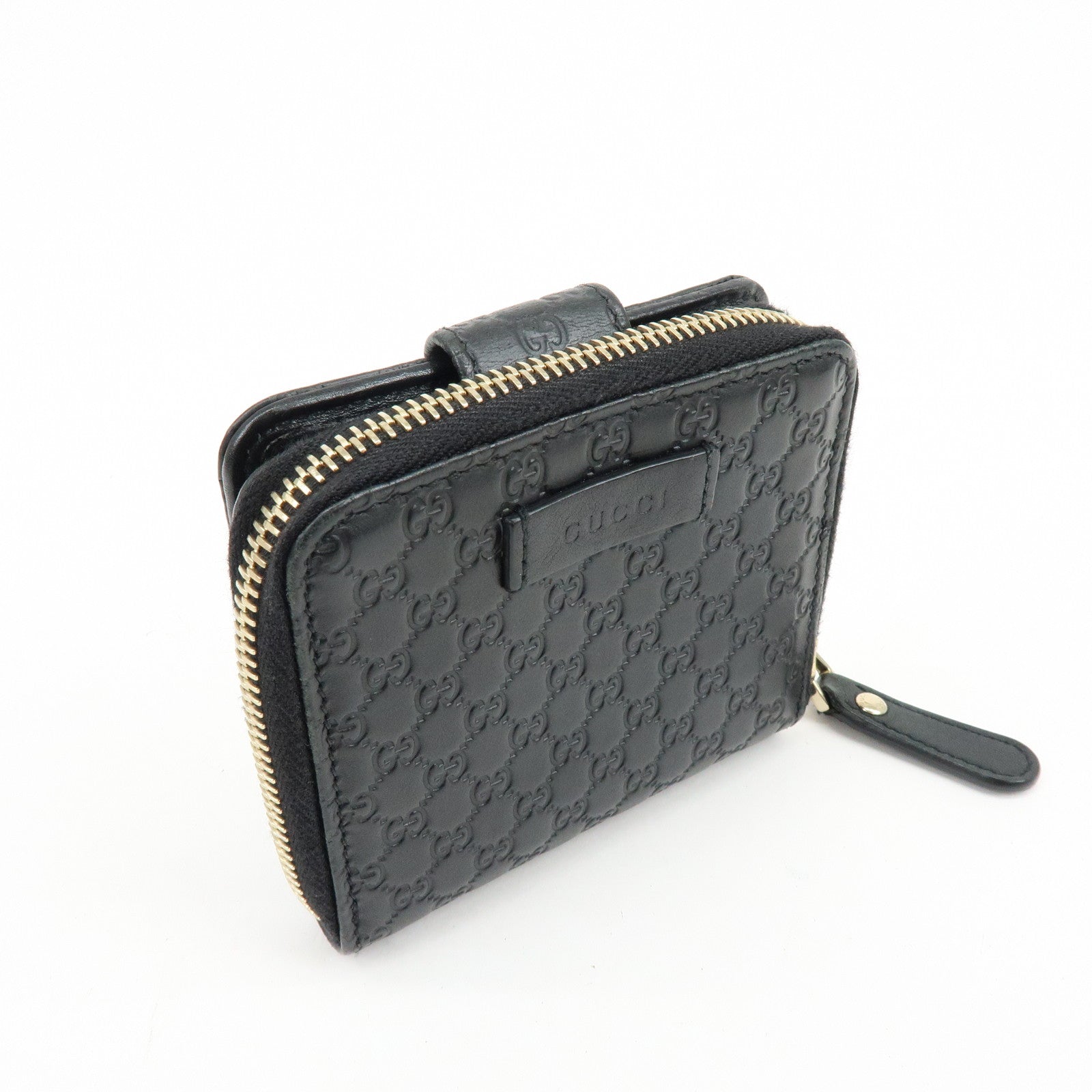GUCCI Micro Guccissima Leather Bi-Fold Compact Wallet  Black 449395