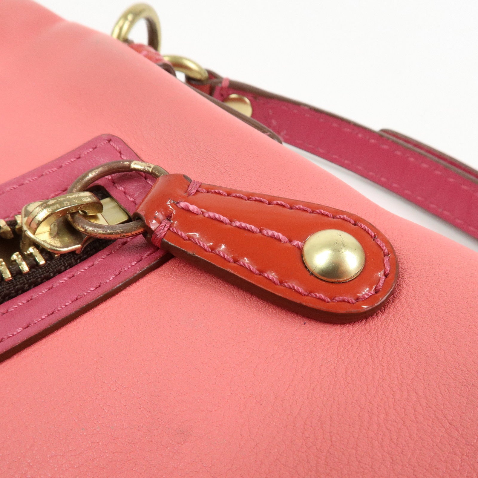 COACH Signature Set of 3 Silk Canvas Leather Hand Bag Pouch Pink