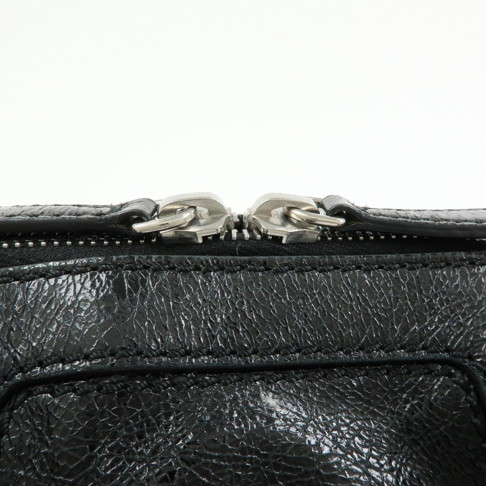 CELINE Patent Leather Macadam Stamped Boston Bag Hand Bag Black