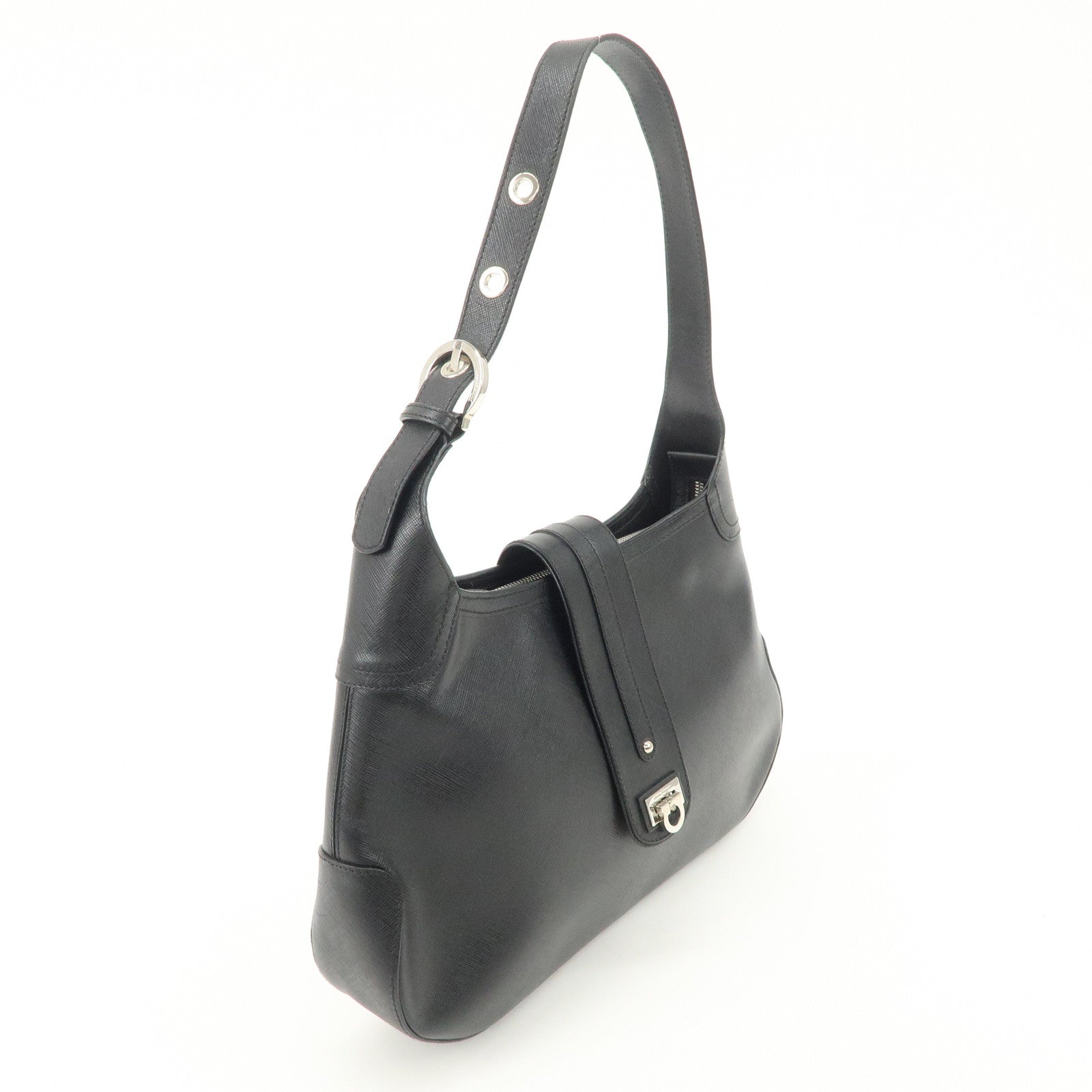 Ferragamo Gancini Leather Shoulder Bag Black