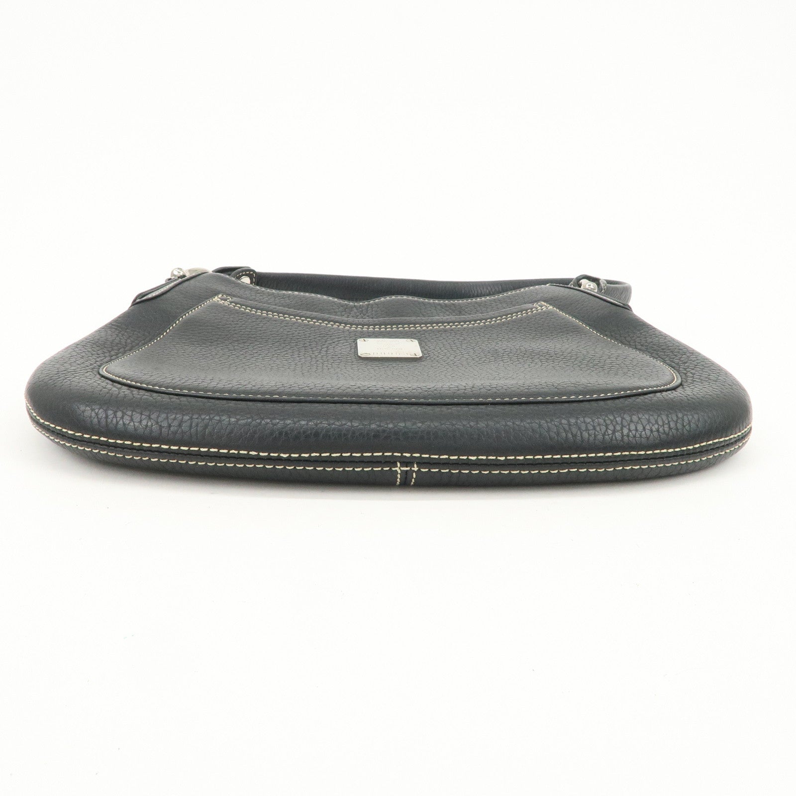 MCM Logo Plate Leather Shoulder Bag Hand Bag Black