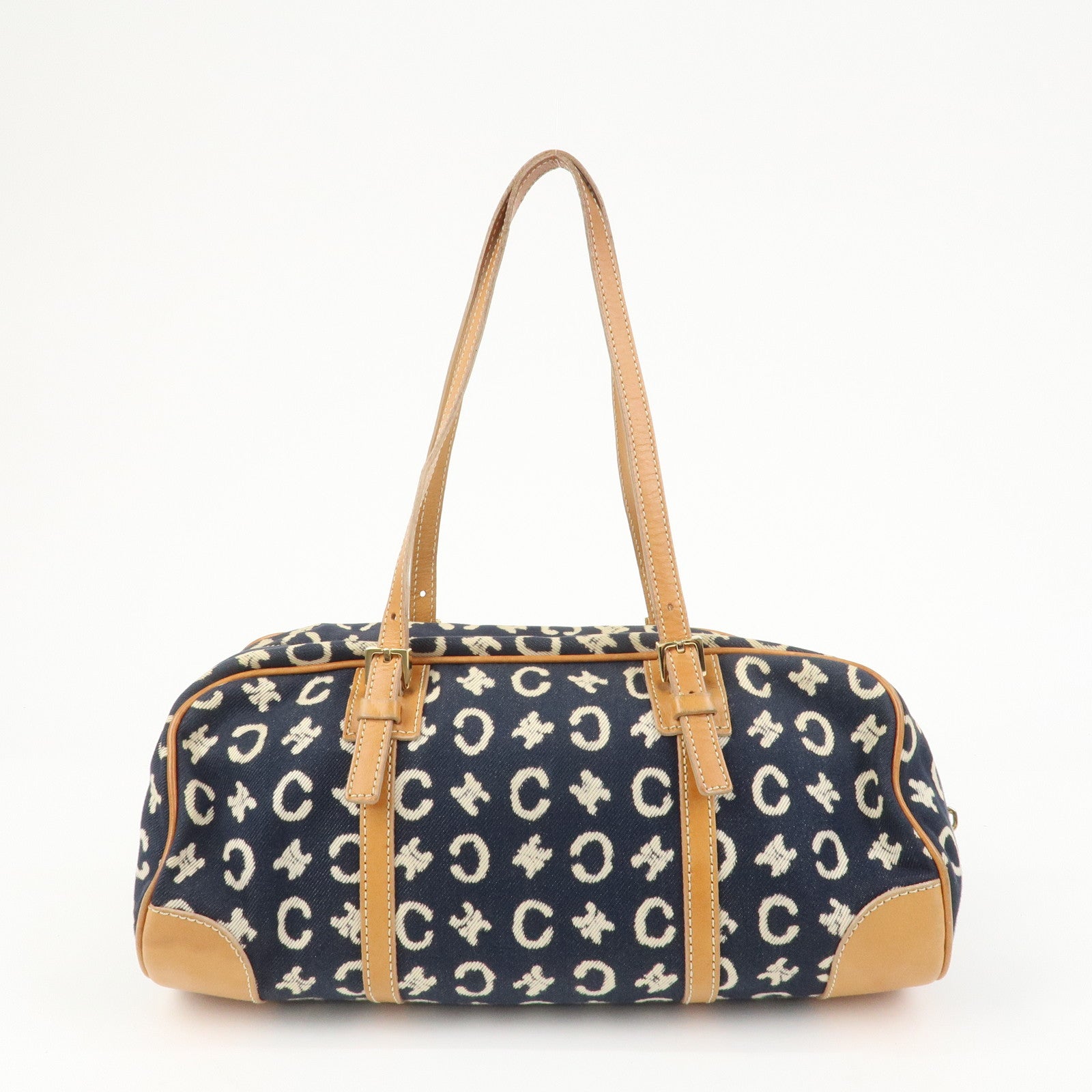 CELINE C Macadam Canvas Leather Shoulder Bag Hand Bag Navy