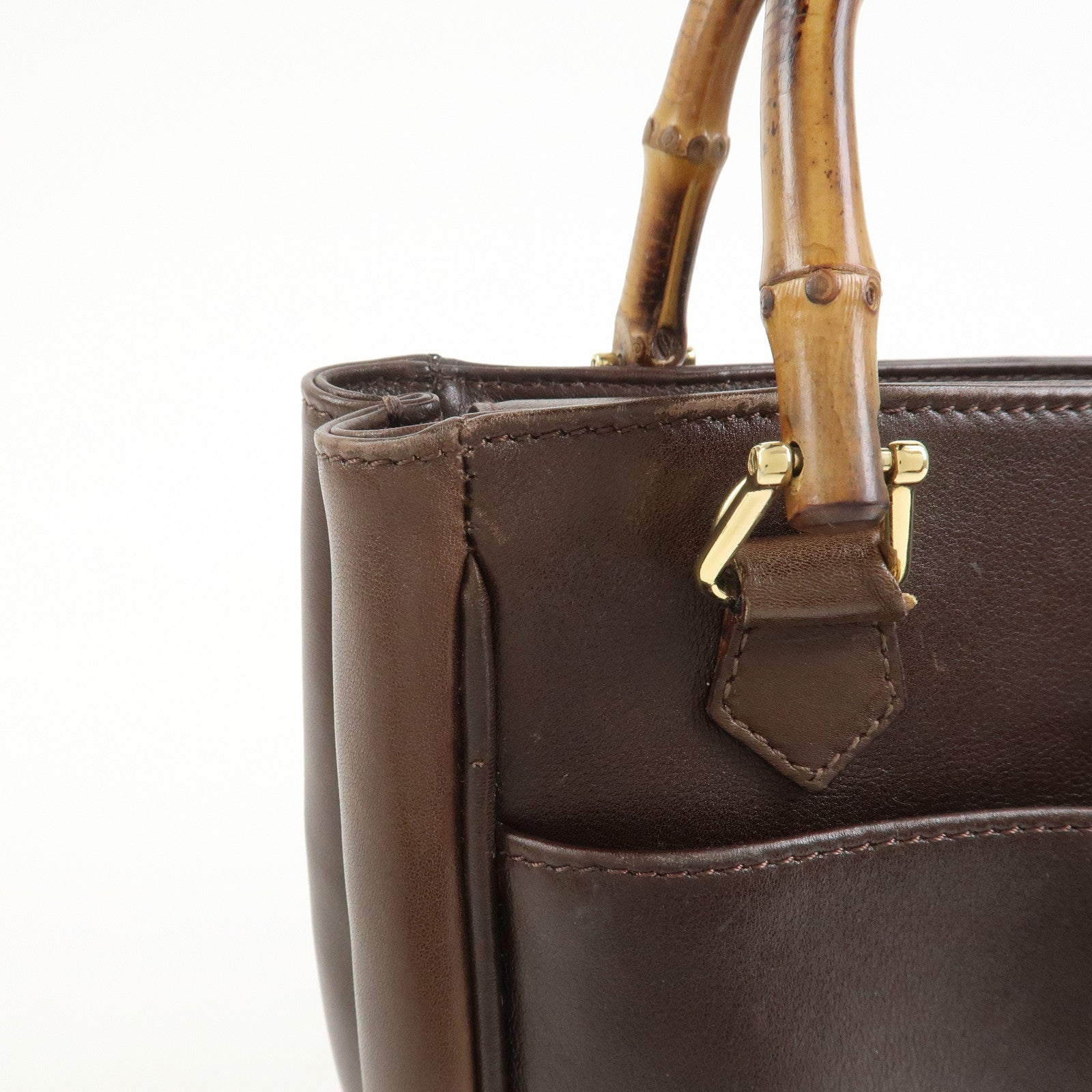 GUCCI Bamboo 2Way Bag Hand Bag Shoulder Bag Brown 000・122