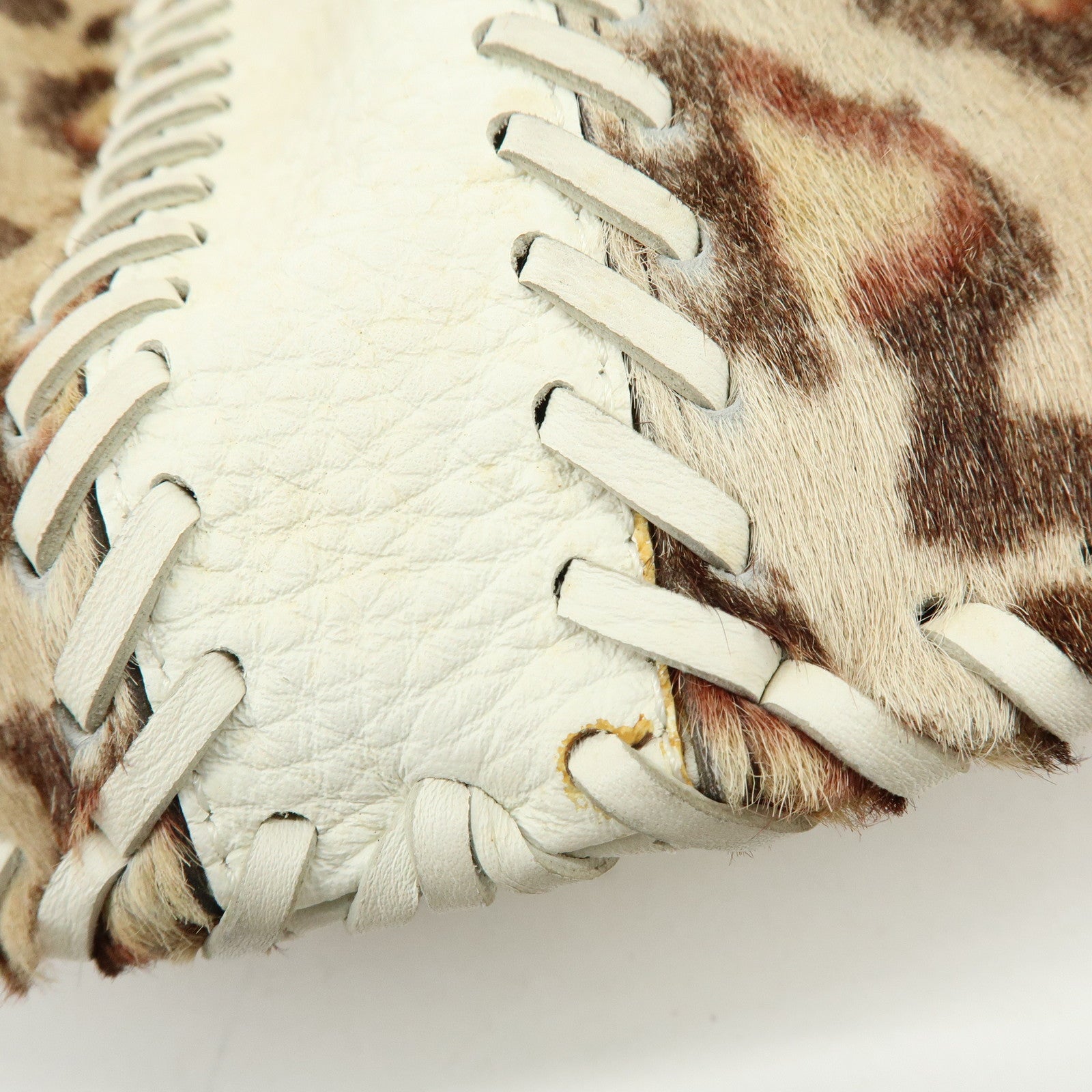 FENDI Unborn Calf Leather Tote Bag Leopard White Beige 8BR285