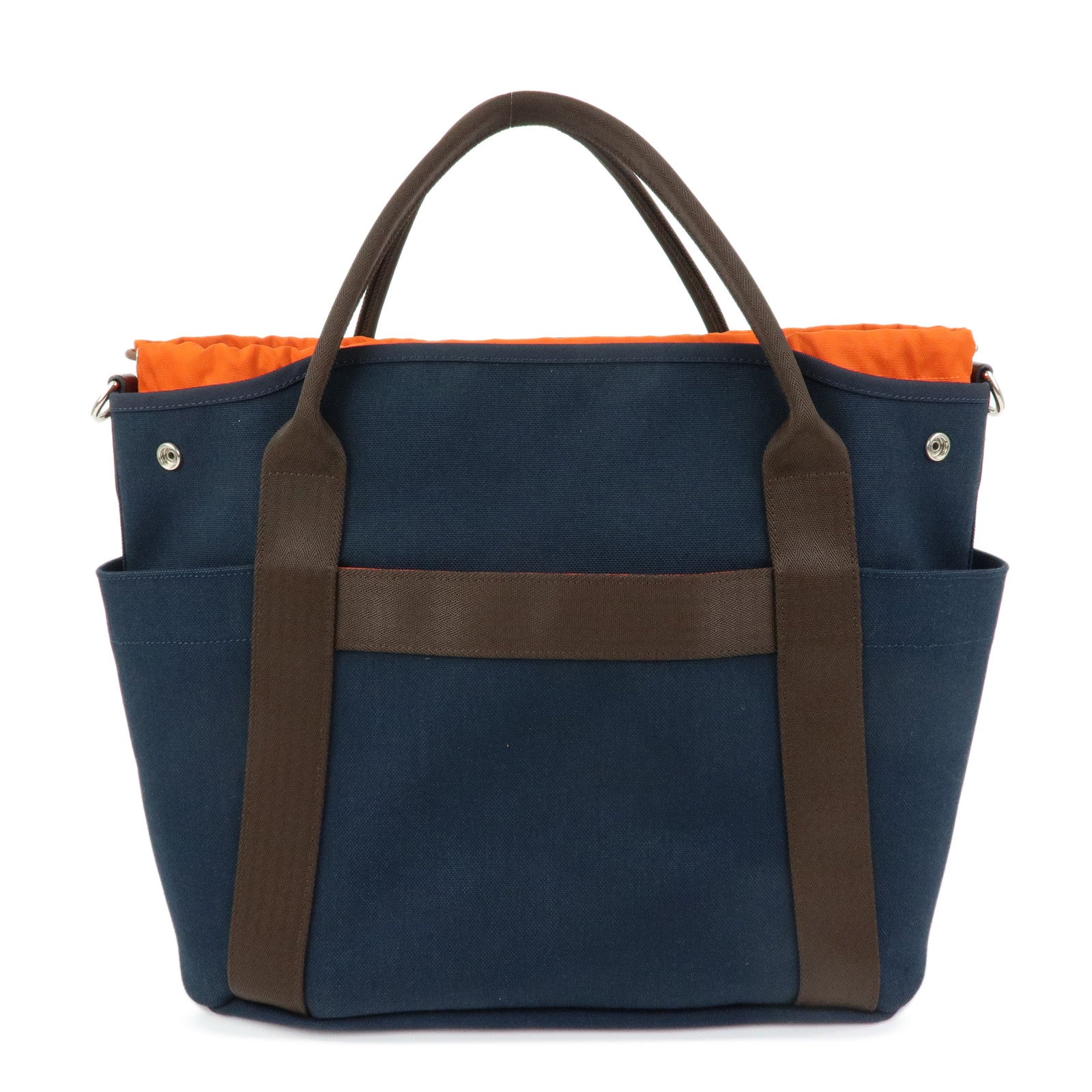 HERMES Sac de Pansage Groom Canvas 2Way Tote Hand Bag Navy Brown