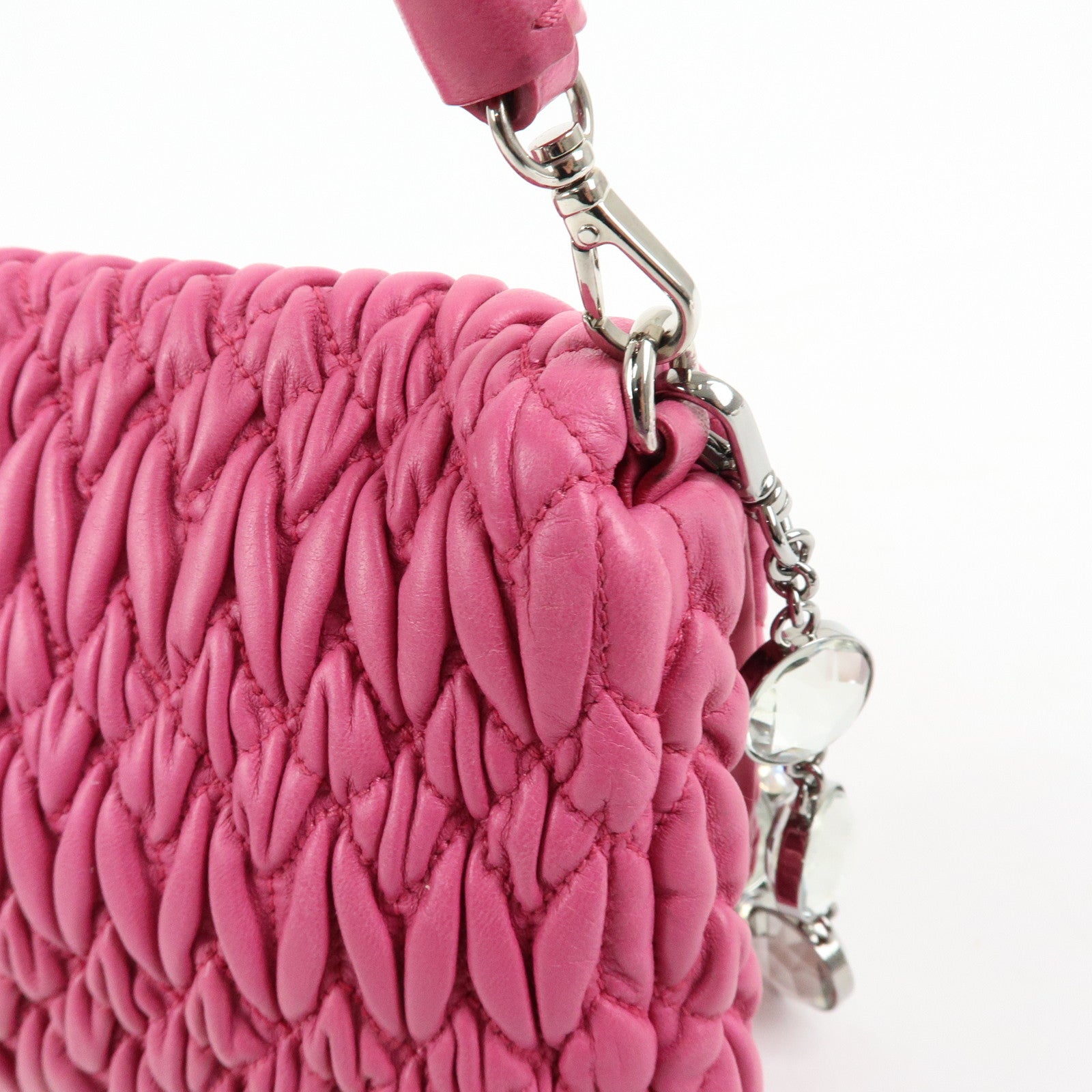 MIU MIU Matelasse Nappa Leather Rhinestone 2Way Bag Pink RP0169