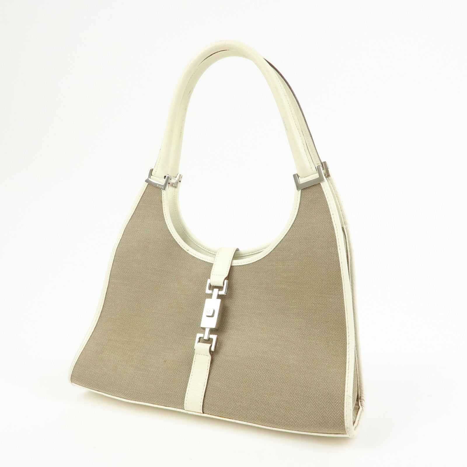 GUCCI Jackie Canvas Leather Shoulder Bag Hand Bag Beige 002.1067