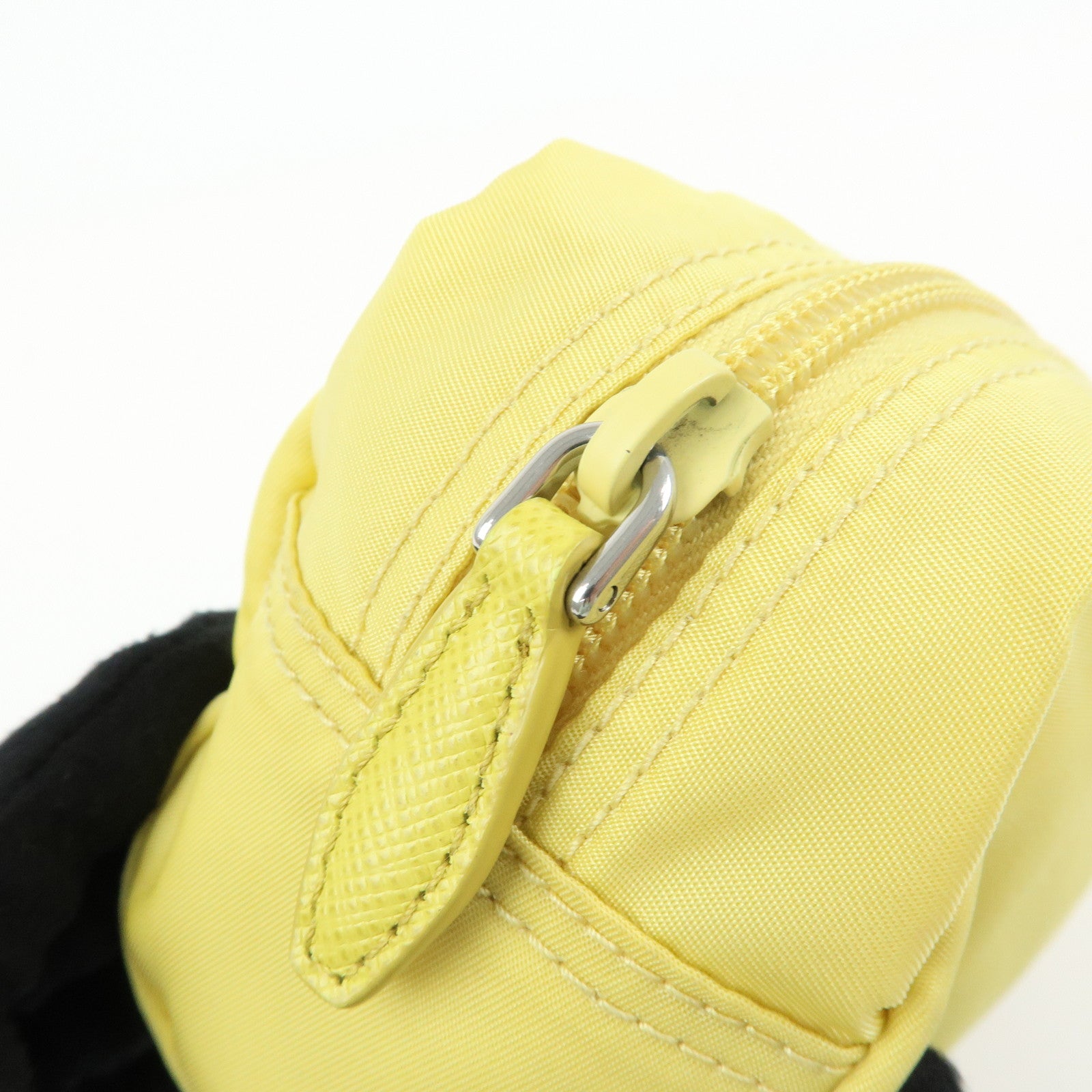 PRADA Triangle Logo Nylon Saffiano Leather Cosmetic Pouch Yellow