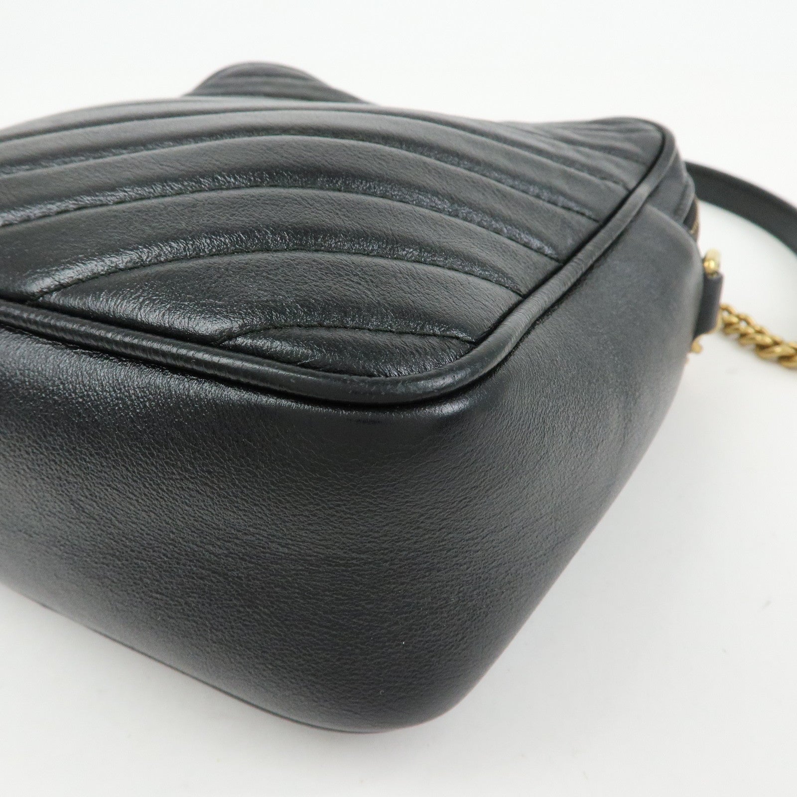 GUCCI GG Marmont Leather Chain Shoulder Crossbody Bag Black 550155