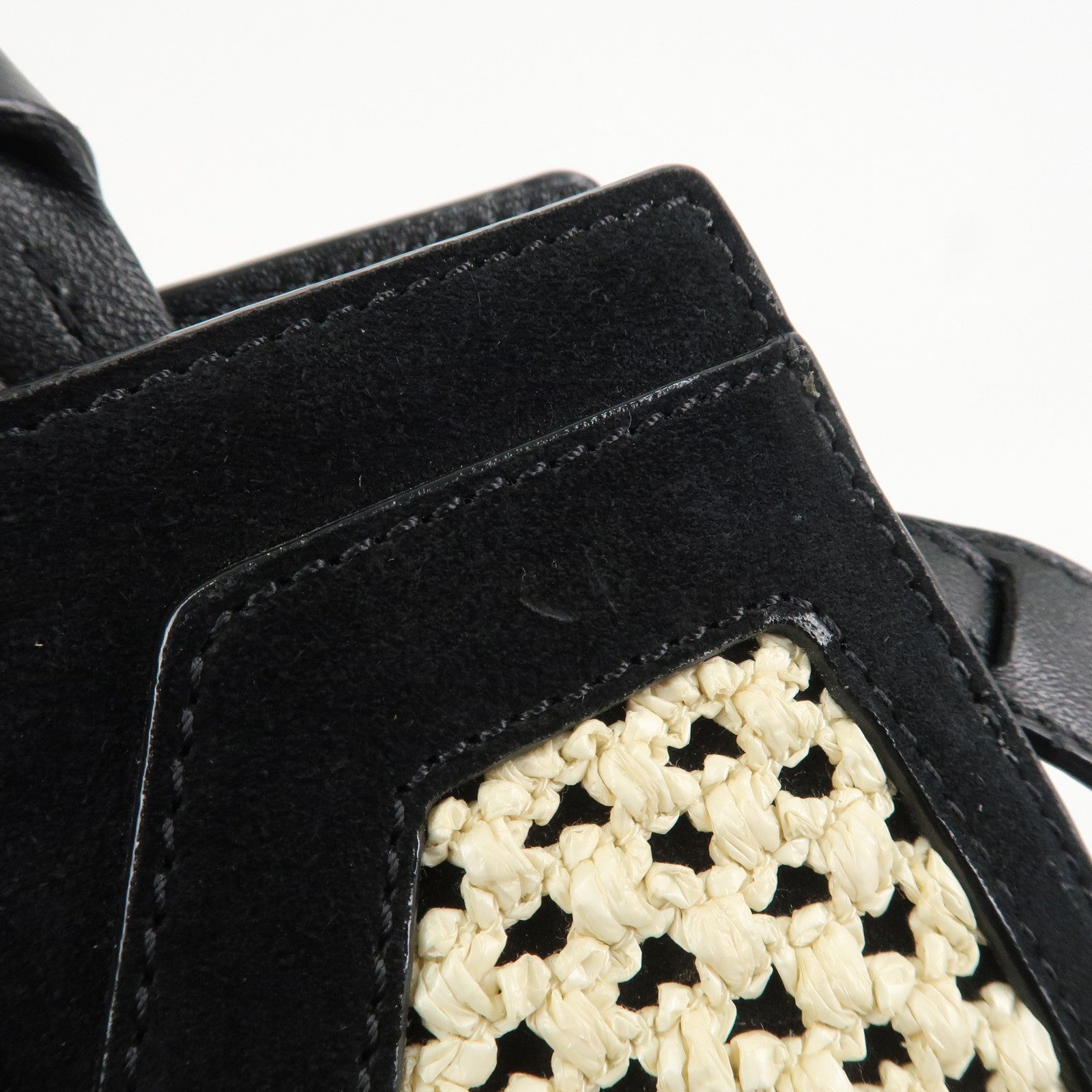 JIMMY CHOO Leather Suede Straw 2WAY Hand Bag Shoulder Bag Black Used