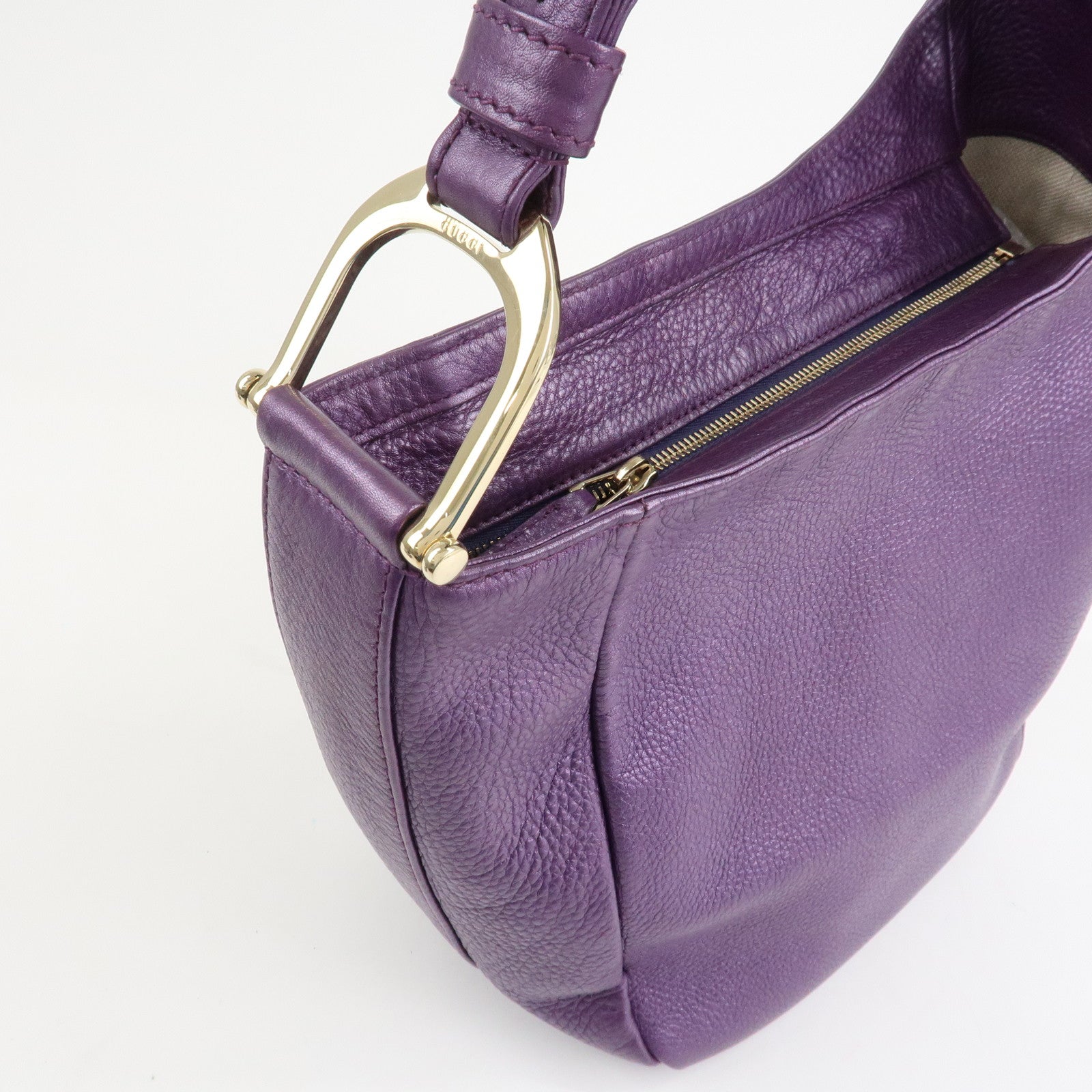 GUCCI Leather Shoulder Bag Hand Bag Metallic Purple 268749
