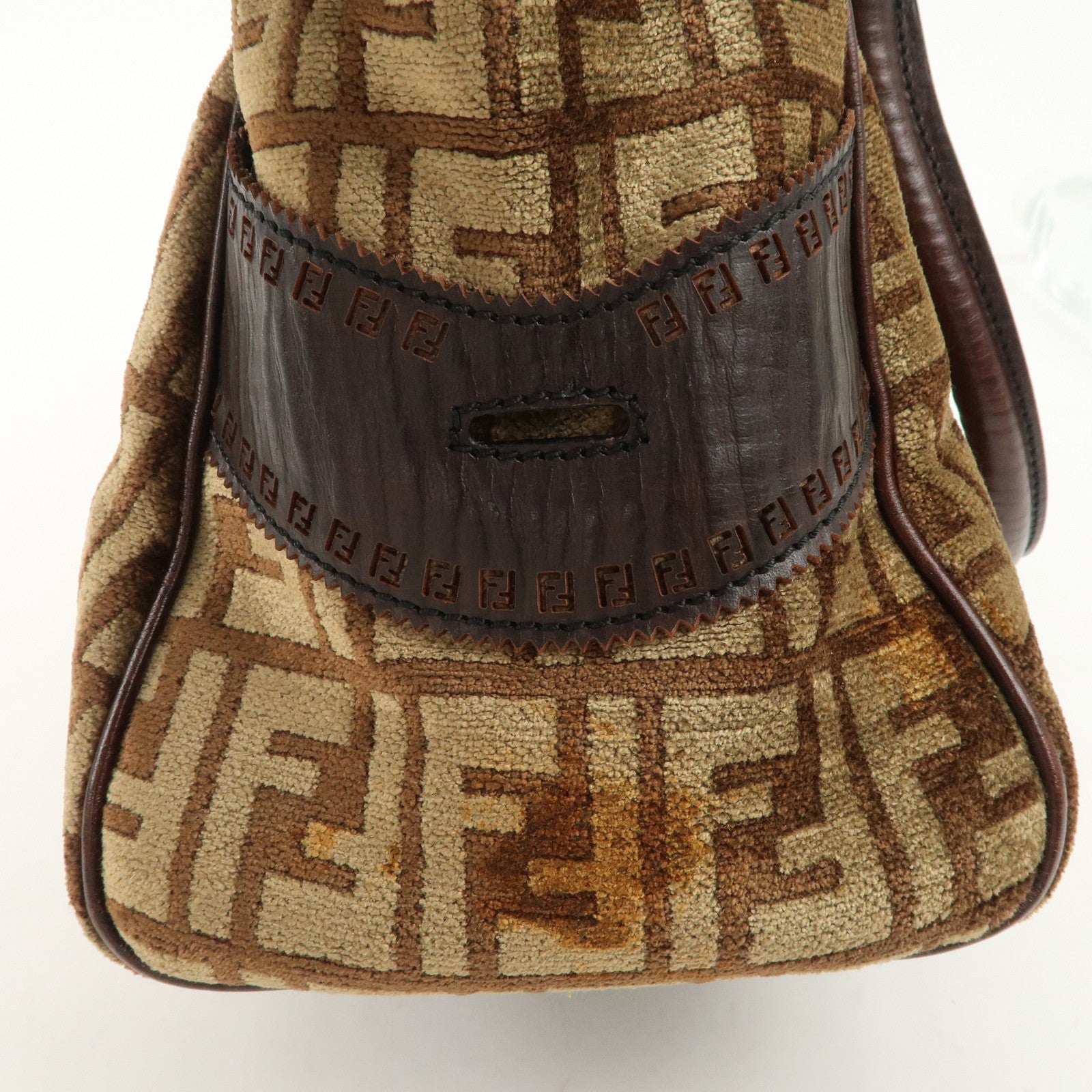 FENDI Suede Leather Ethnico Tote Bag Shoulder Bag Brown 8BN157