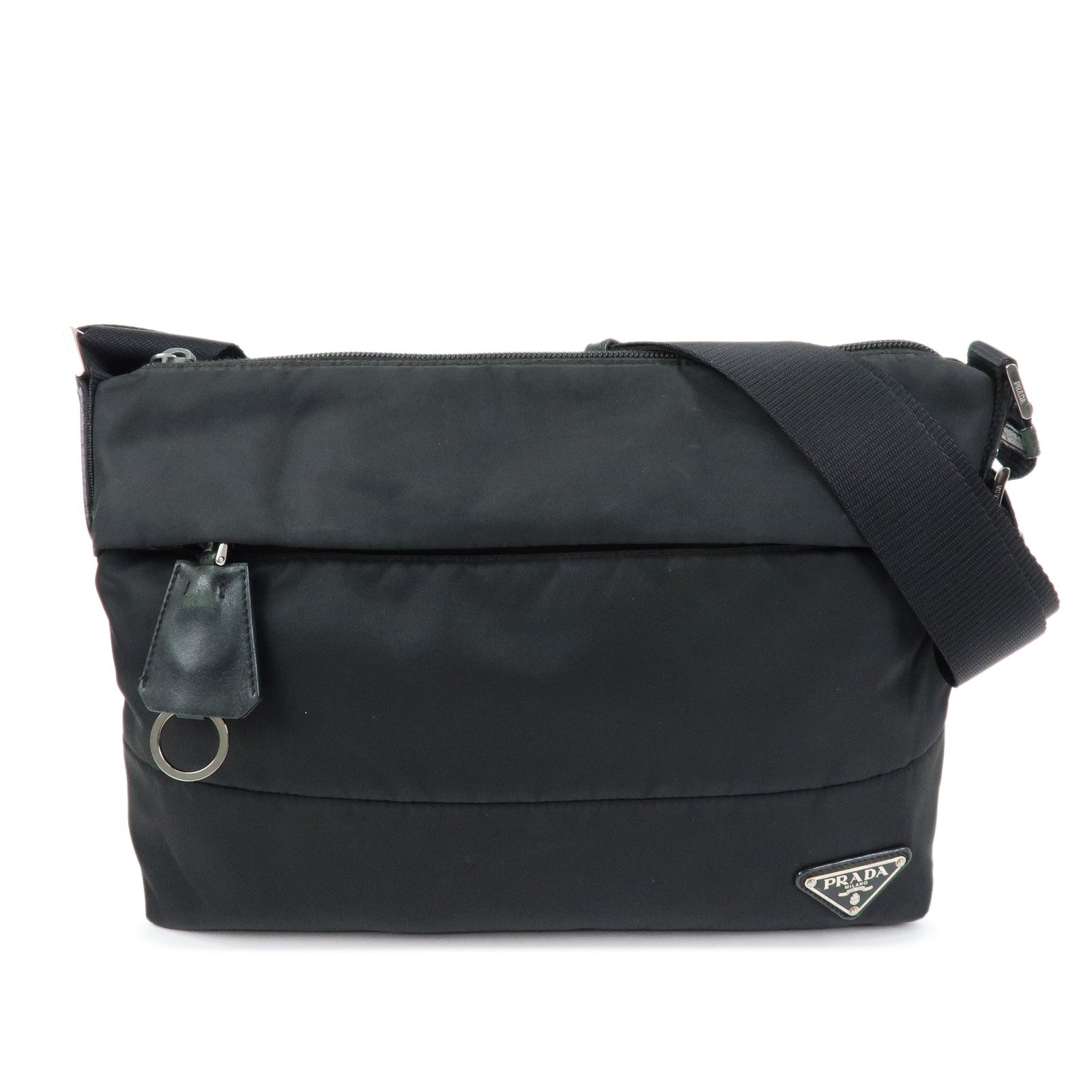 PRADA Triangle Logo Nylon Leather Shoulder Bag Crossbody Bag Black