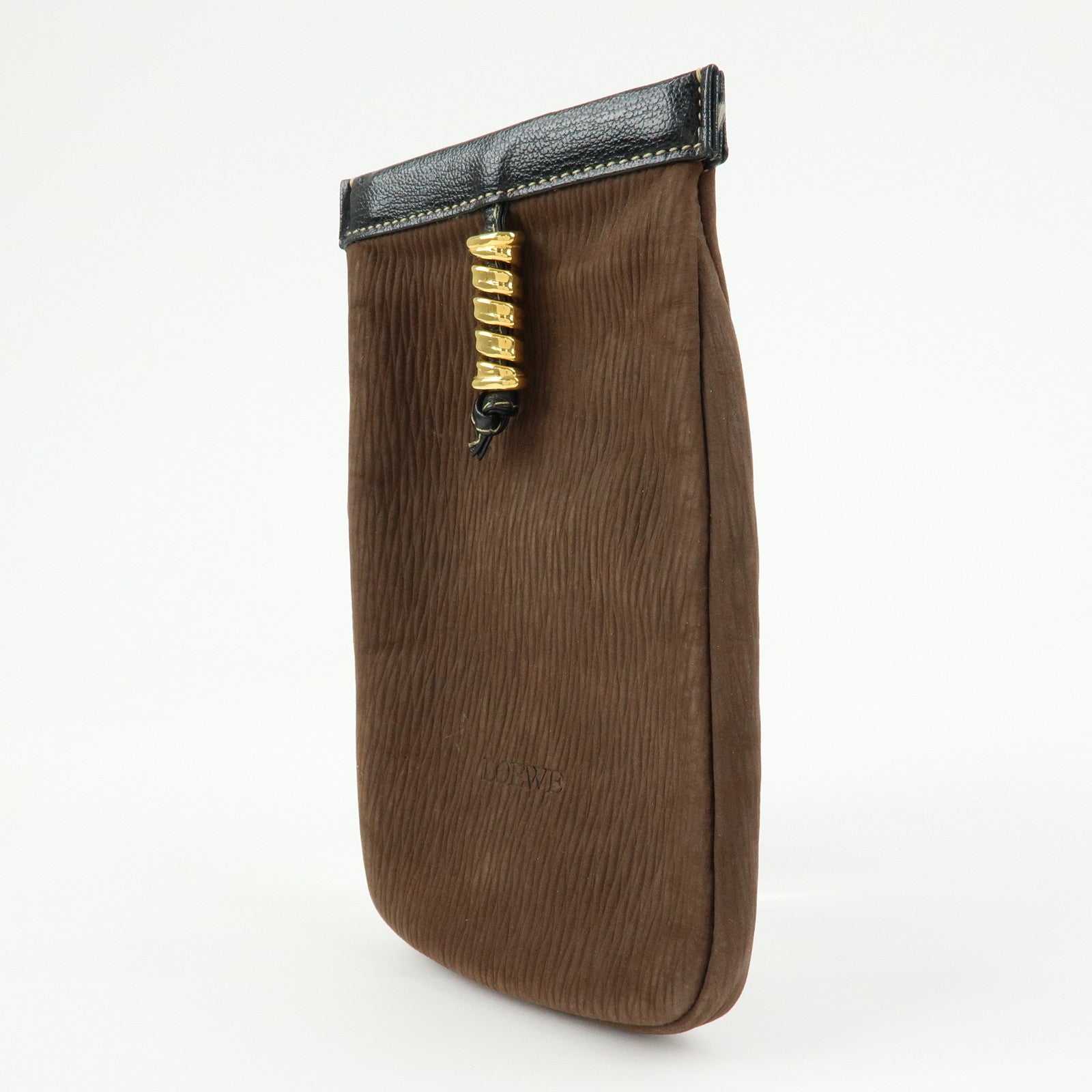 LOEWE Velazquez Suede Leather Pouch Glasses Case Brown Black