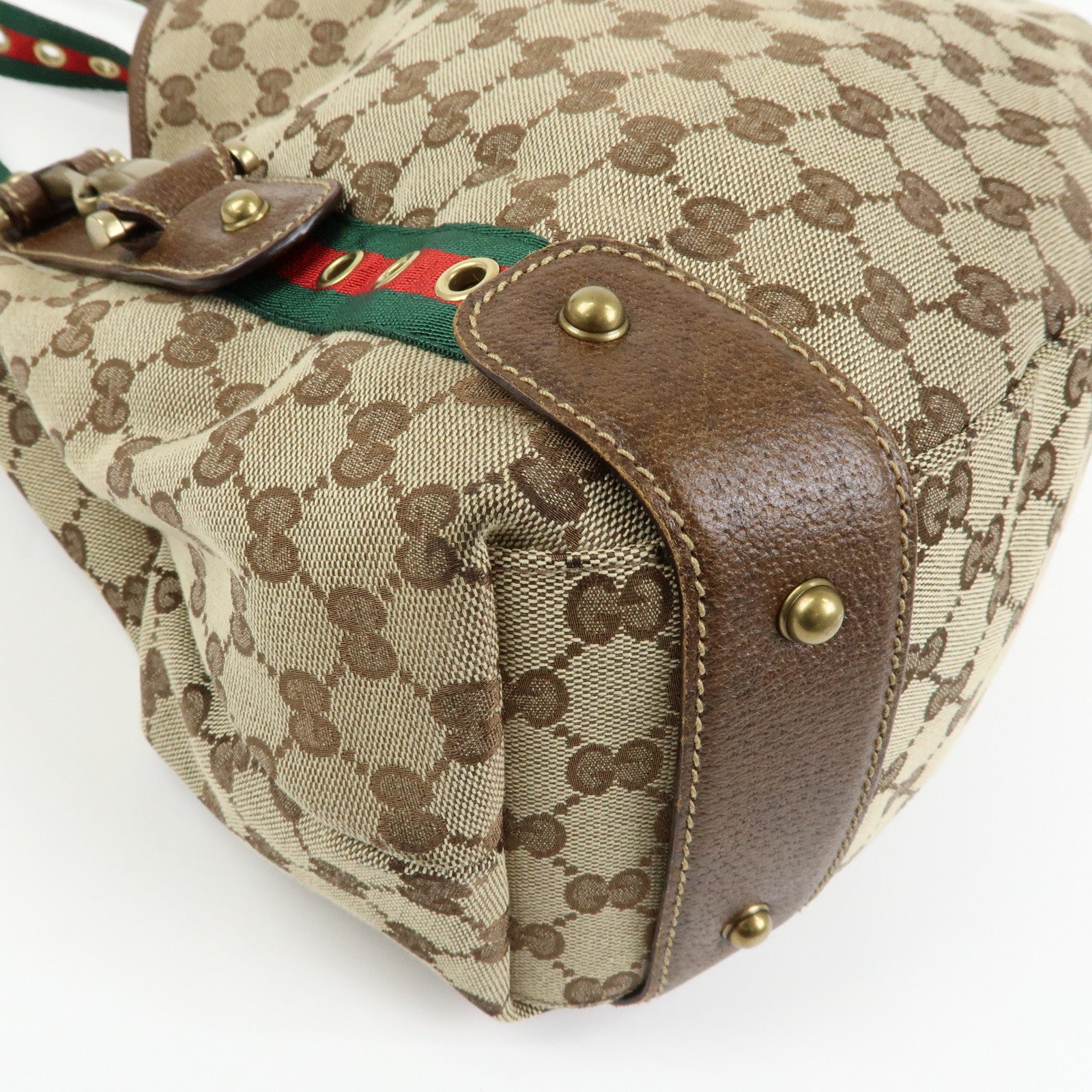 GUCCI Sherry GG Canvas Tote Bag Hand Bag Beige Brown 144186