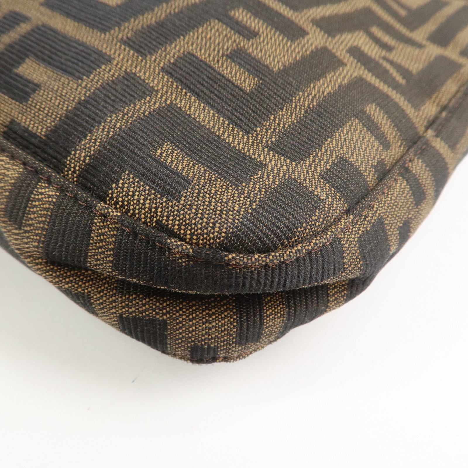 FENDI Zucca Canvas Leather Shoulder Bag Brown Black 26569