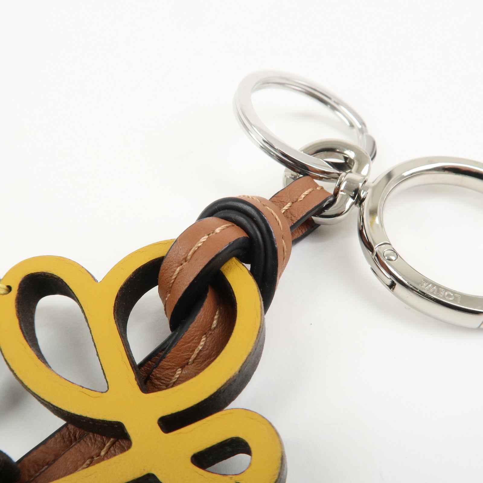 LOEW Anagram Leather Bag Charm Key Chain Yellow Black Brown