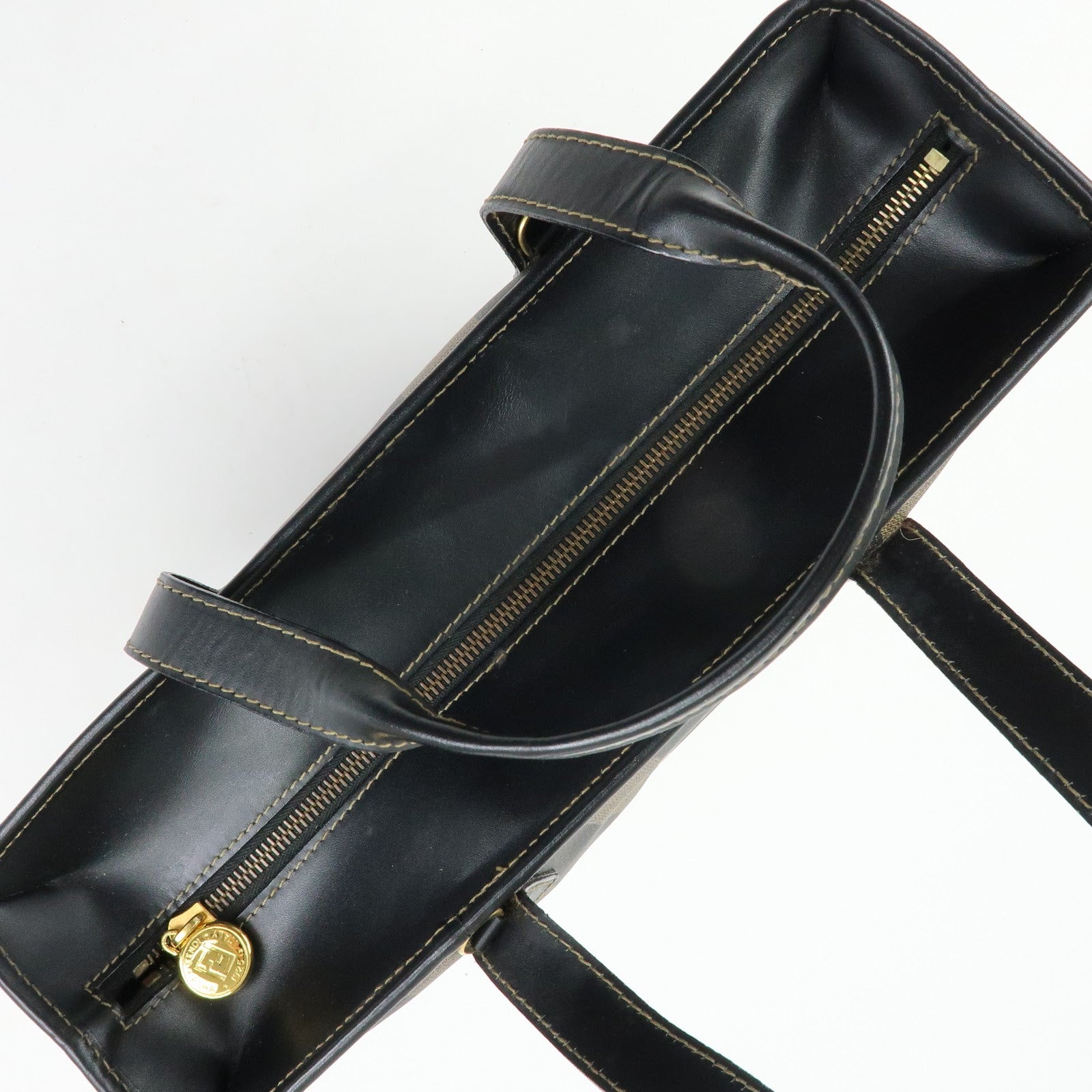 FENDI Pequin PVC Leather 2Way Bag Tote Bag Black Brown 14457