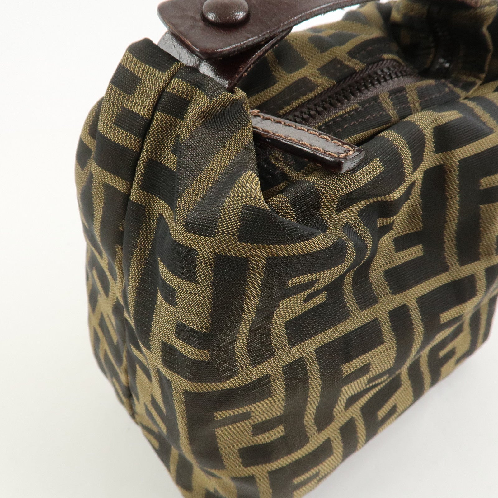 FENDI Zucca Canvas Leather Hand Bag Pouch Bag Brown Black 226540