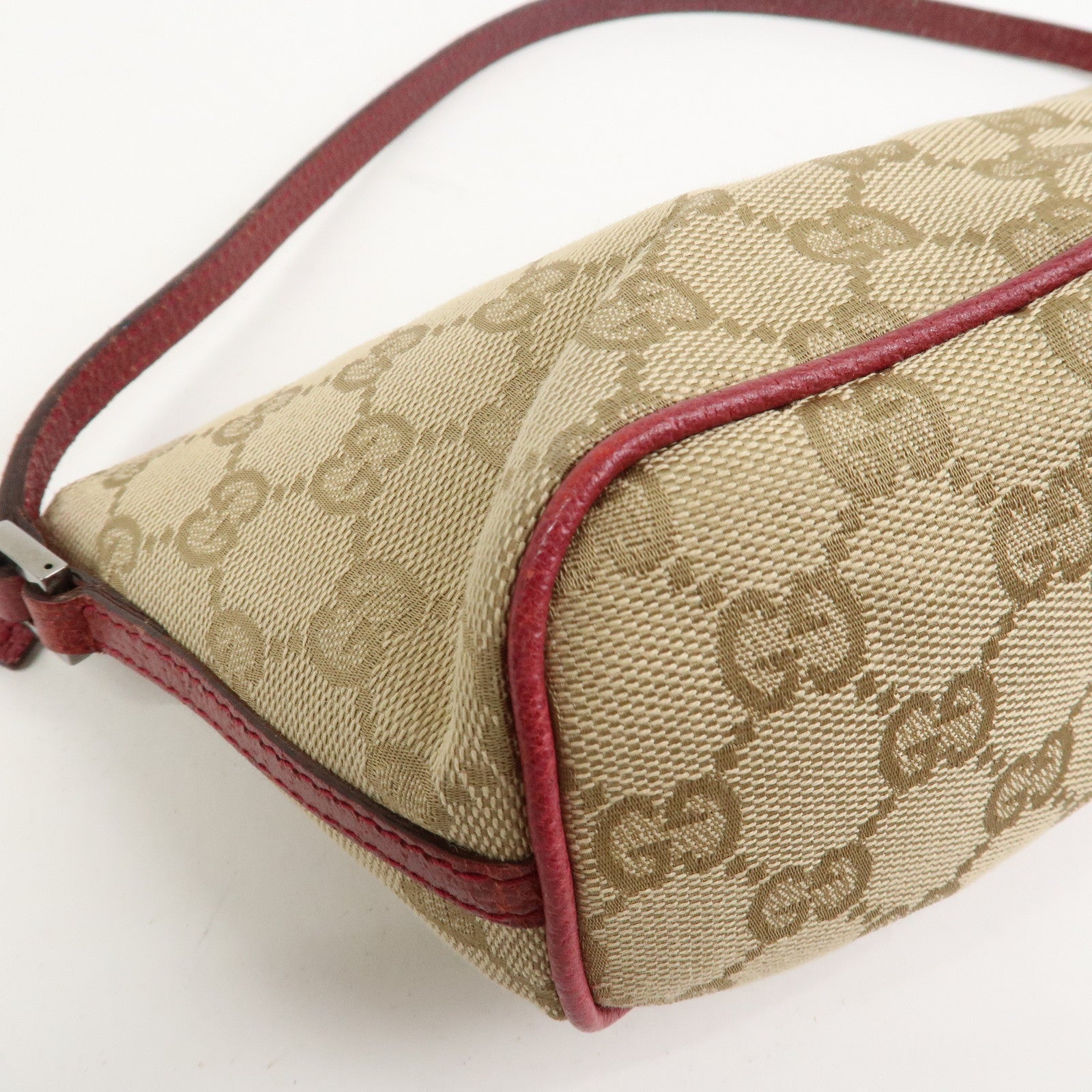 GUCCI Boat Bag GG Canvas Leather Shoulder Bag Beige Pink 07198