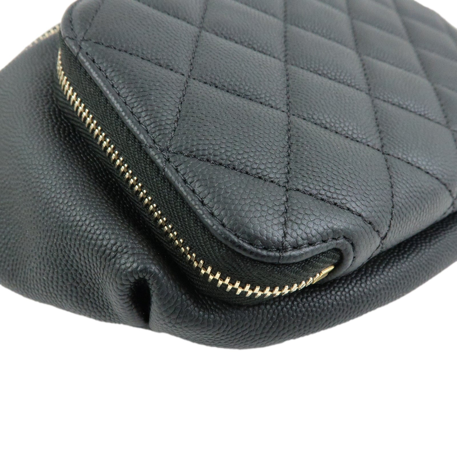 CHANEL Matelasse Caviarskin Waist Pouch Bag Body Bag Black