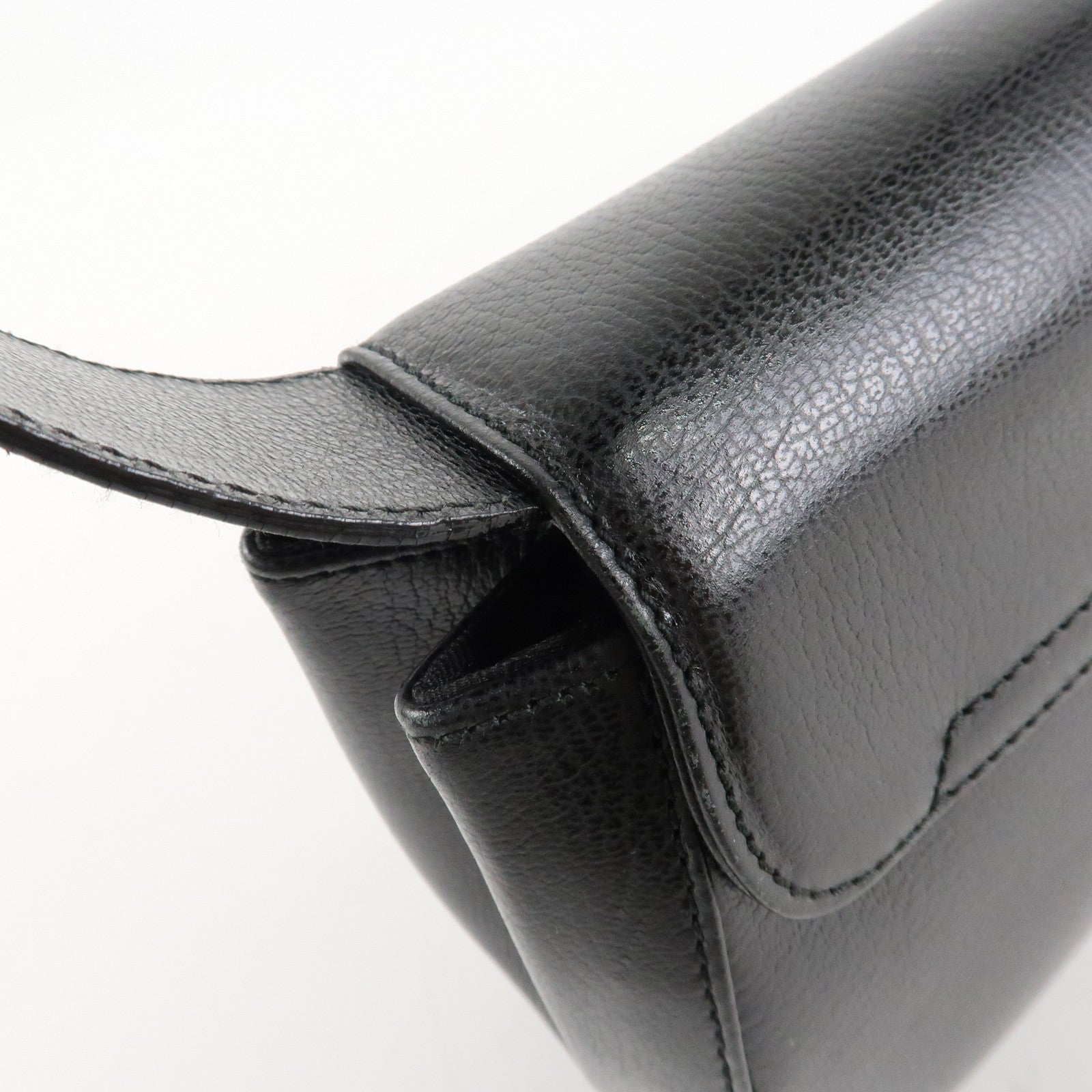 Ferragamo Ganchini Leather Shoulder Bag Hand Bag Black Used