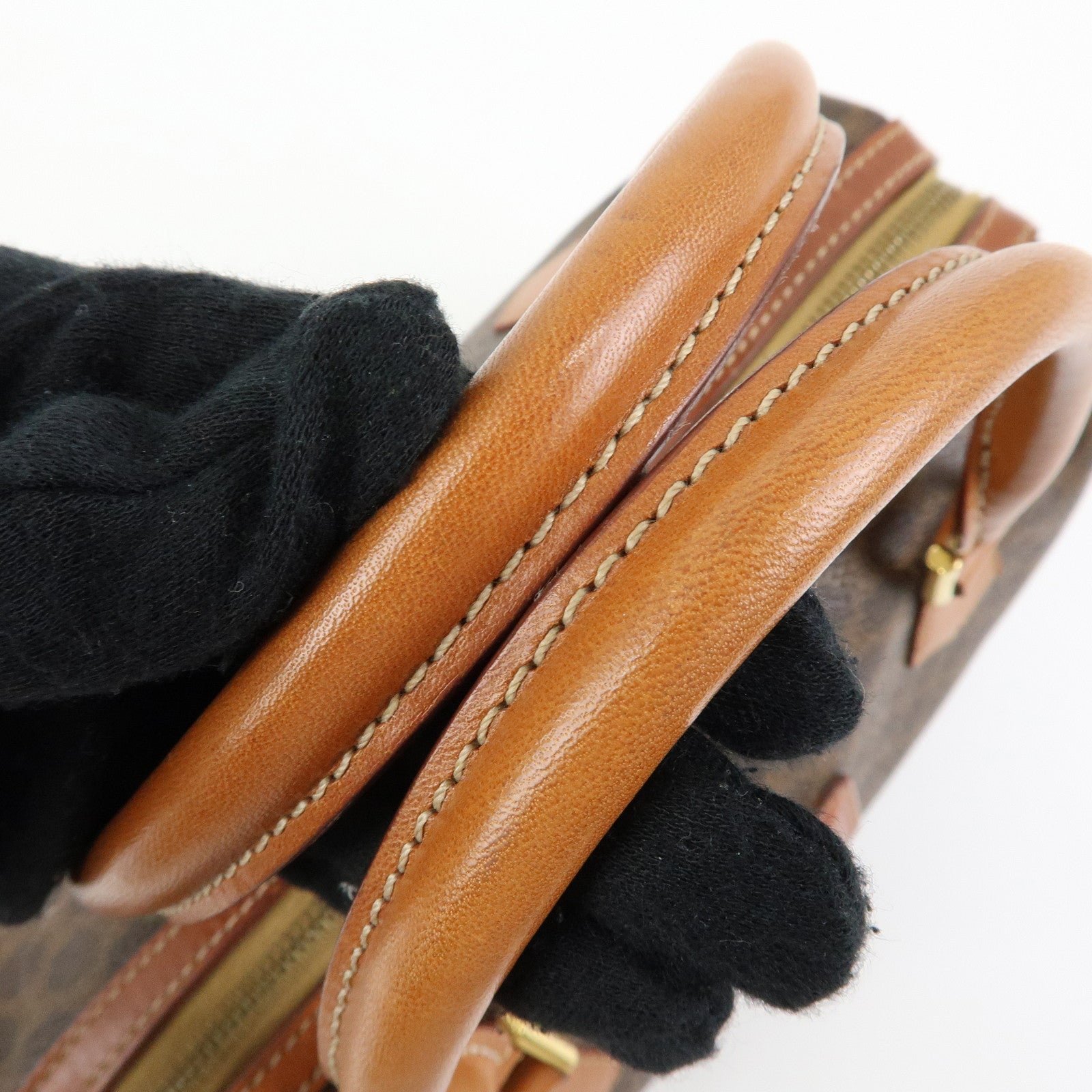 CELINE Logo Macadam PVC Leather Boston Bag Hand Bag Brown