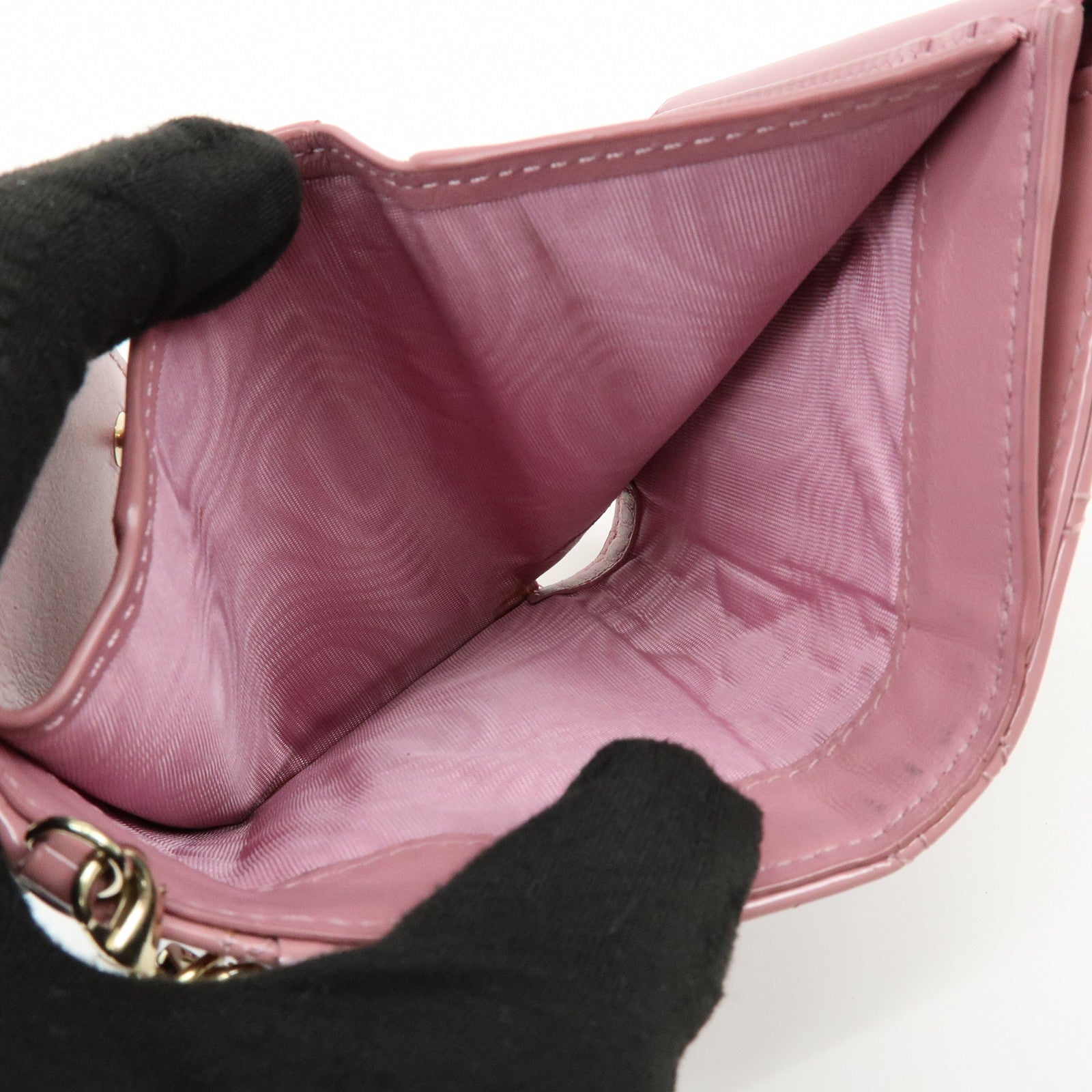 Christian Dior Cannage Patent Leather Bi-fold Compact Wallet Pink