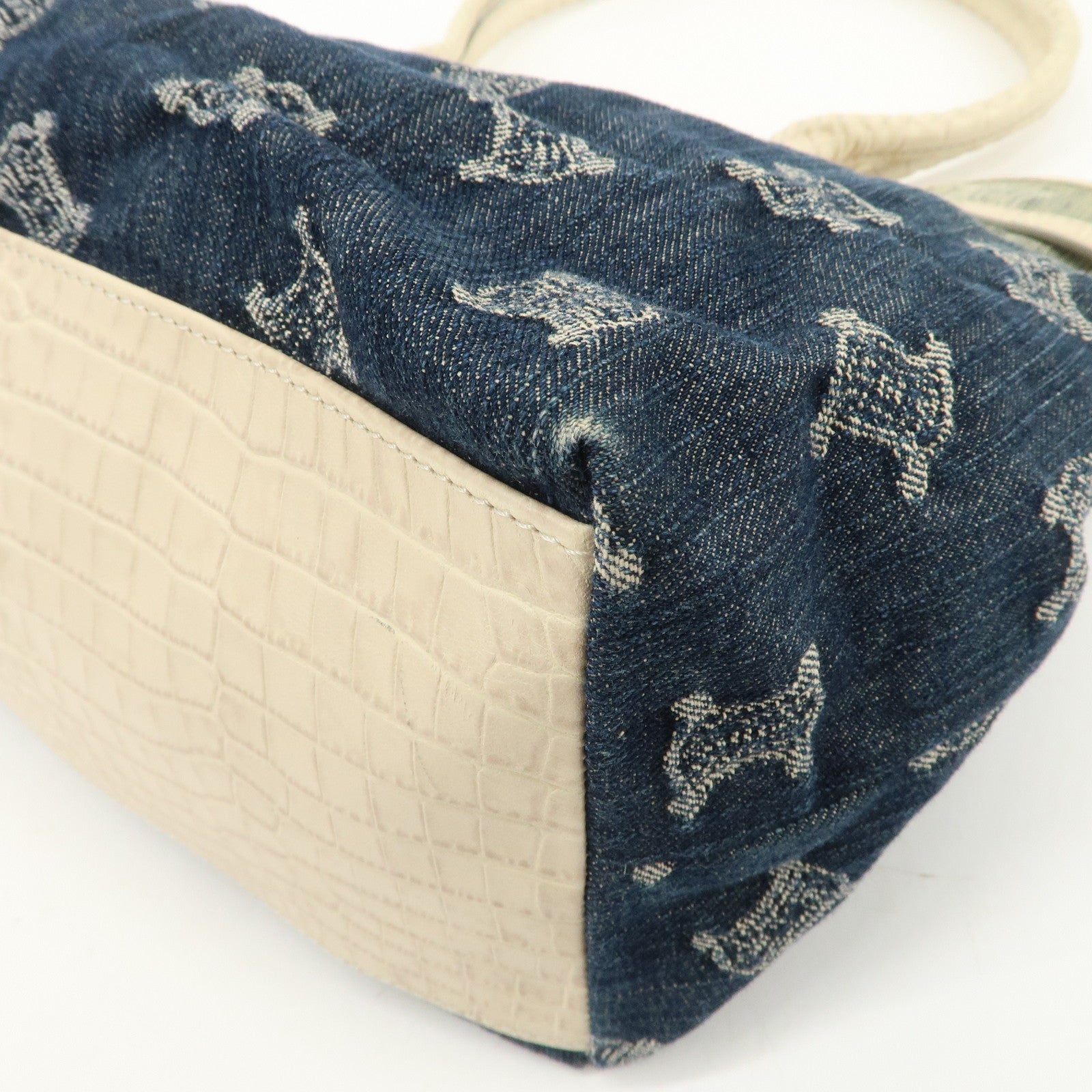 CELINE Macadam Denim Leather Tote Bag Indigo Blue Ivory
