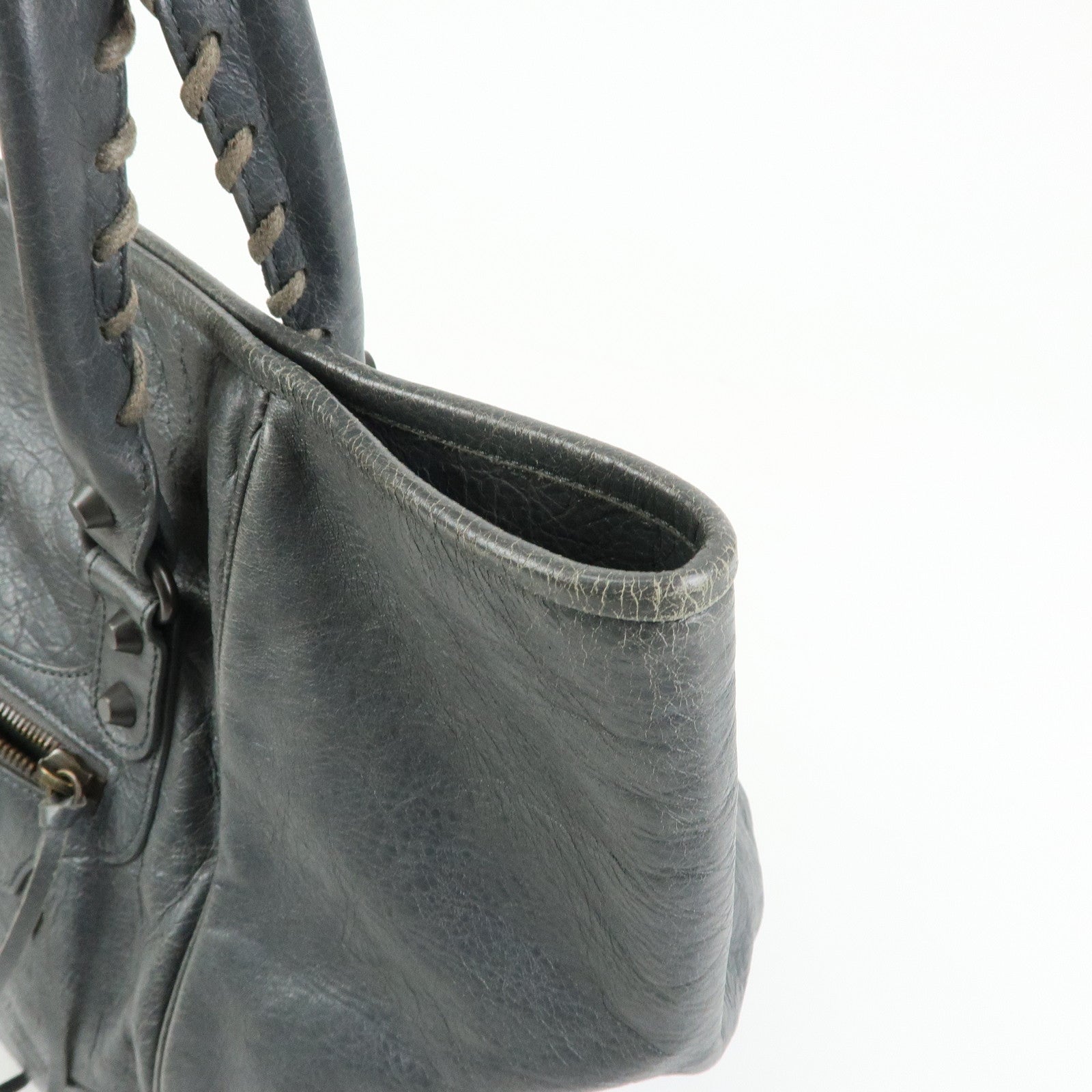 BALENCIAGA The Sunday Leather Tote Bag Hand Bag Gray 228750