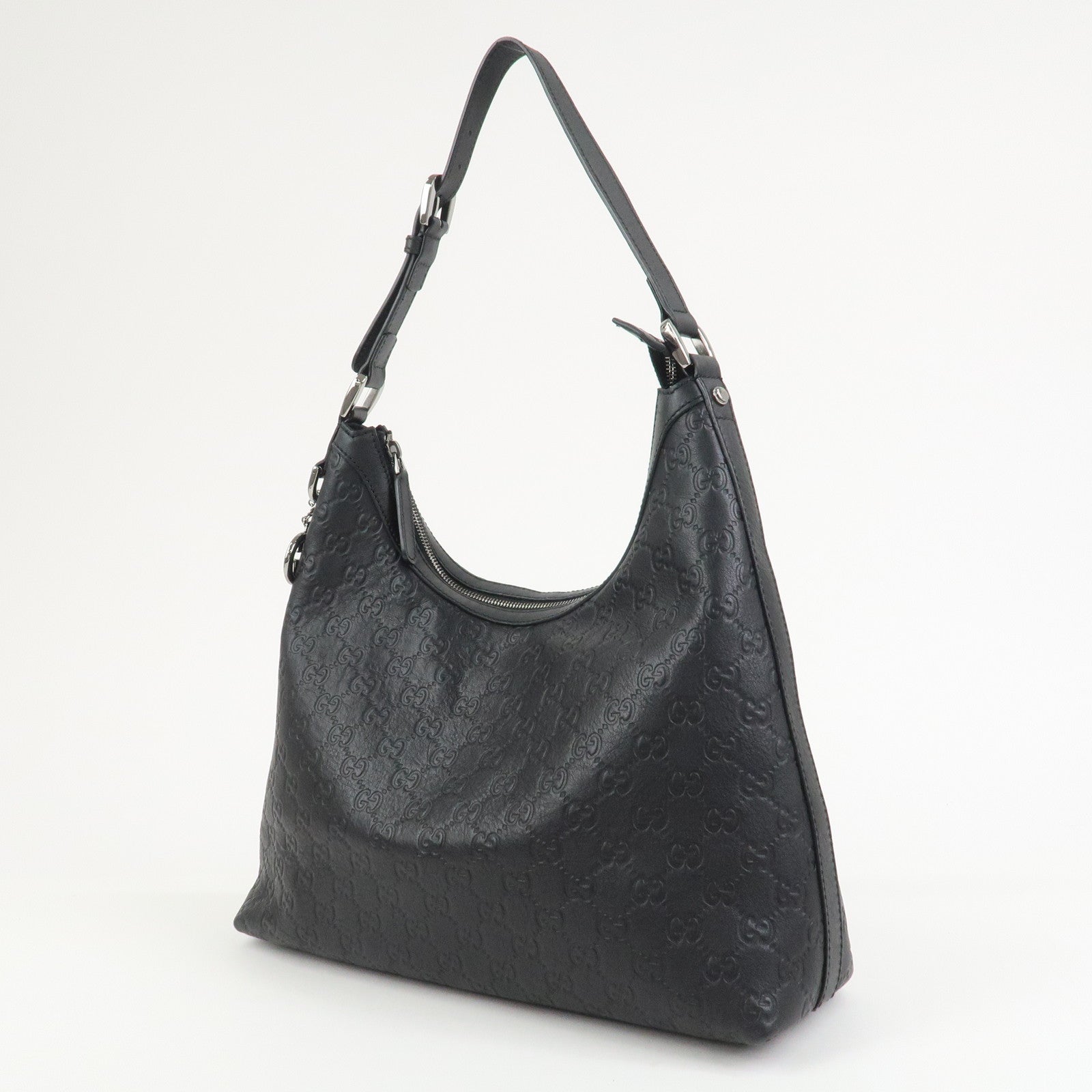 GUCCI Guccissima Interlocking G Leather Shoulder Bag Hand Bag Black