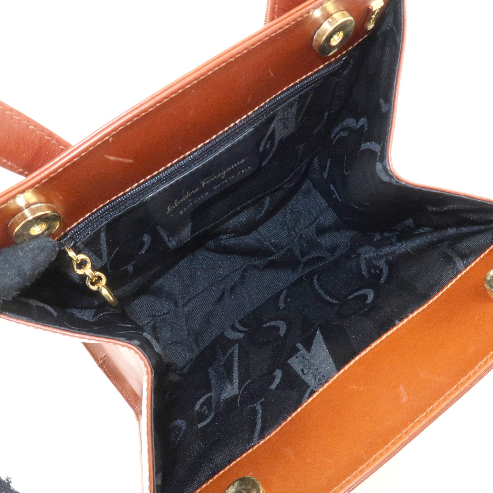 Ferragamo Vara Leather Hand Bag Shoulder Bag Brown Used