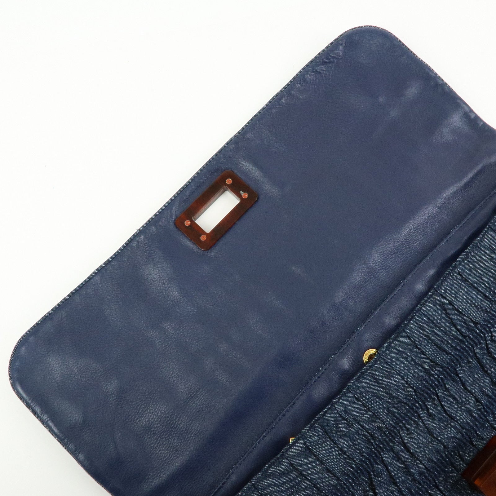 PRADA Triangle Logo Denim Clutch Bag Pouch Blue Brown