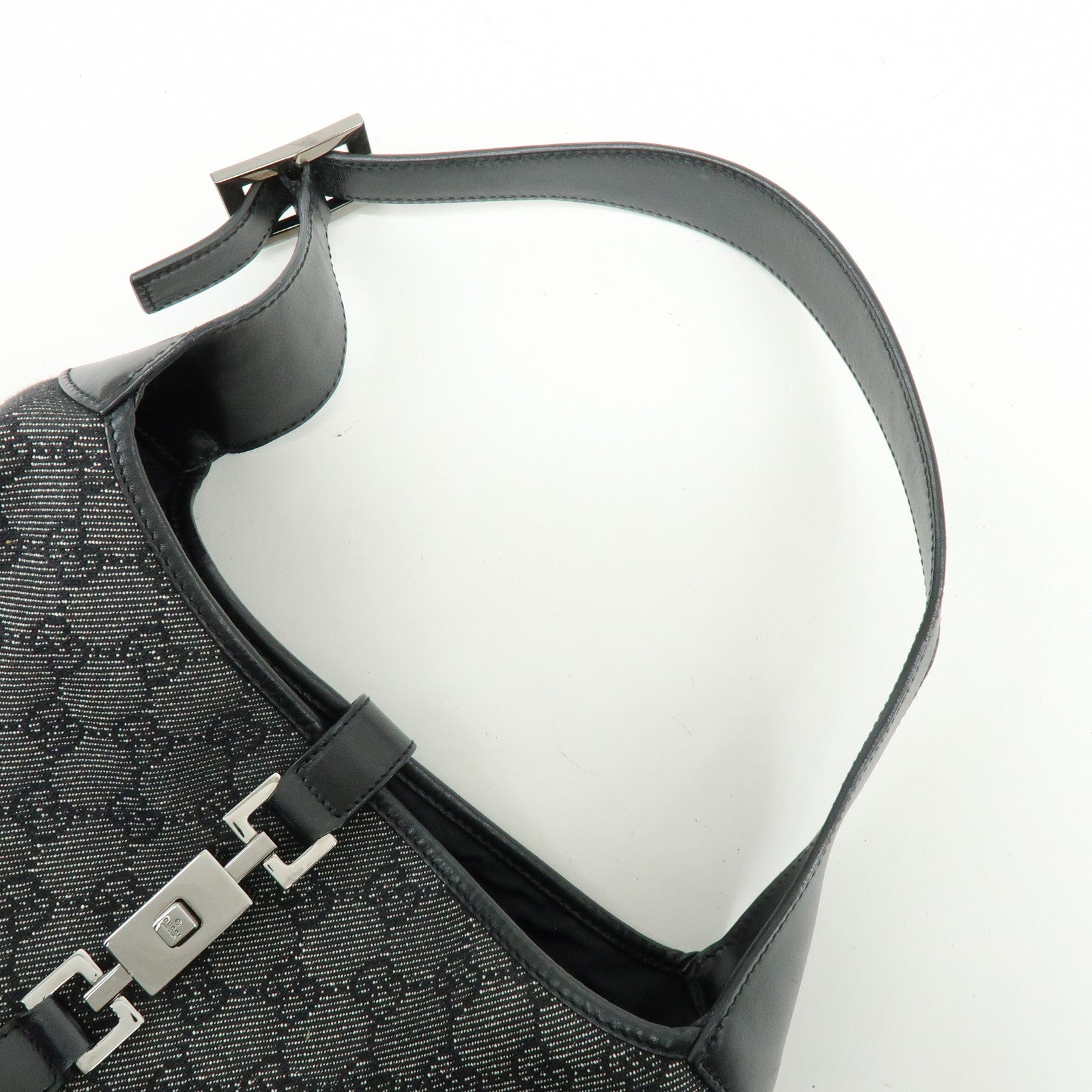 GUCCI Jackie GG Denim Leather Shoulder Bag Hand Bag Black 00963